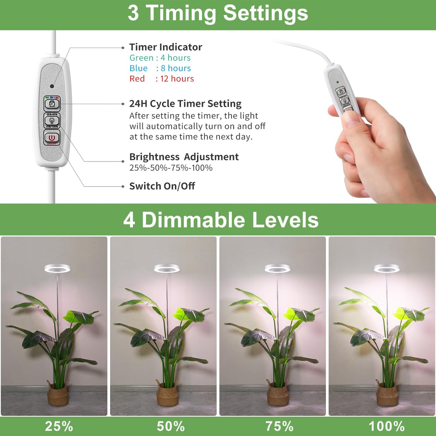 LBW Plant Grow Light, 72 LEDs Full Spectrum Grow Lights for Indoor Plants,Large Grow Lamp with 4/8/12H Auto Timer & 4 Dimmable Brightness, Height Adjustable, Ideal for Tall Plants,White