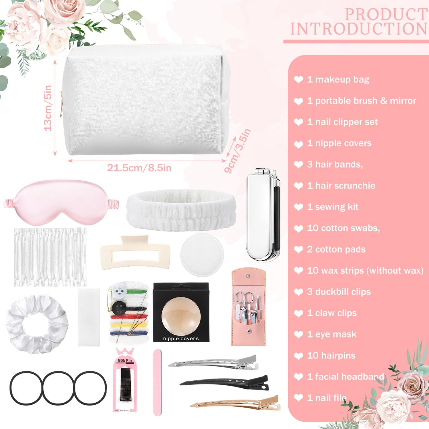 Kacctyen Women's Emergency Kit Bride Emergency Kit 46 Essential Items for Wedding Daily Use Travel Makeup Bag Survival Set for Team Bride Shower Gift Wedding Supplies