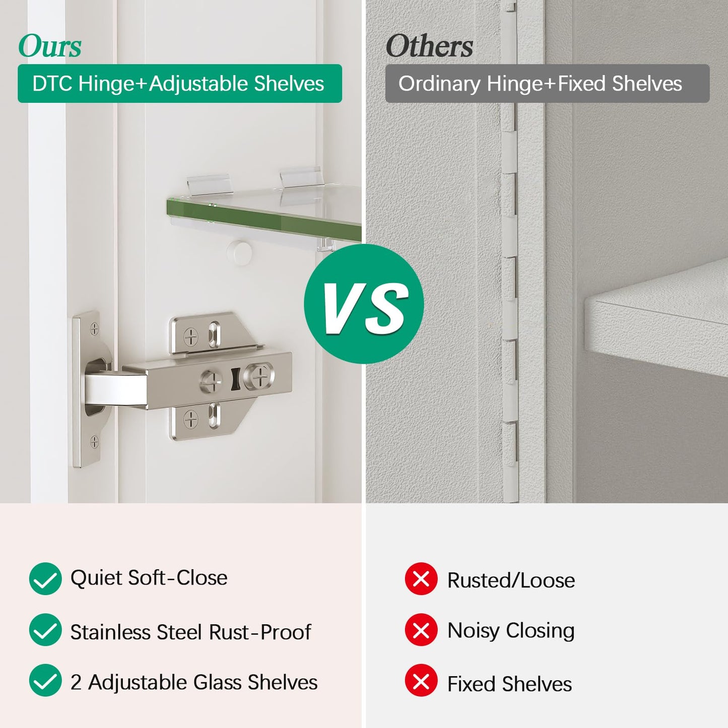 BROBIG 20 x 26 Medicine Cabinet Mirror, Moisture-Proof Aluminum Bathroom Medicine Cabinet with Mirror, Bathroom Mirror Cabinet with Adjustable Shelves, DTC Hinges, Recessed/Surface-Mounted