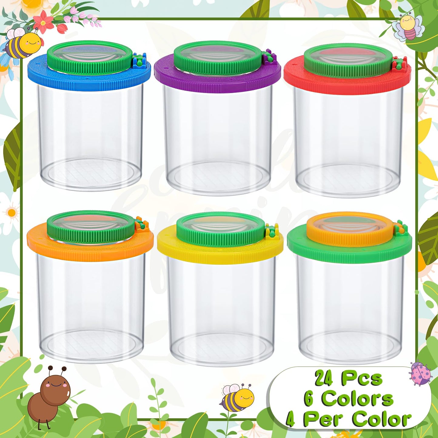 Coopay 24 Pcs Insect Bug Viewer for Kids - Bug Jars, Critter Insect Cage, Bug Container, Bug Catcher, Magnifying Insect Box for Children, Kids Science Nature Exploration Collecting Kit