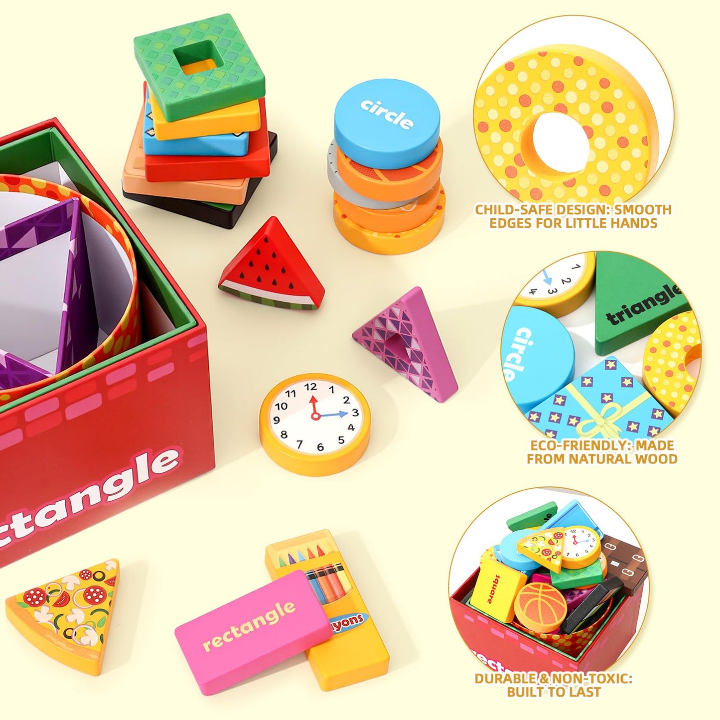Atoylink Montessori Toys Shape Sorter for Toddlers, Wooden Stacking Blocks Nesting Boxes Baby Everyday Objects Shape Sorting Toys Matching Games, Preschool Learning Toys for 1 2 3 Year Old Boys Girls