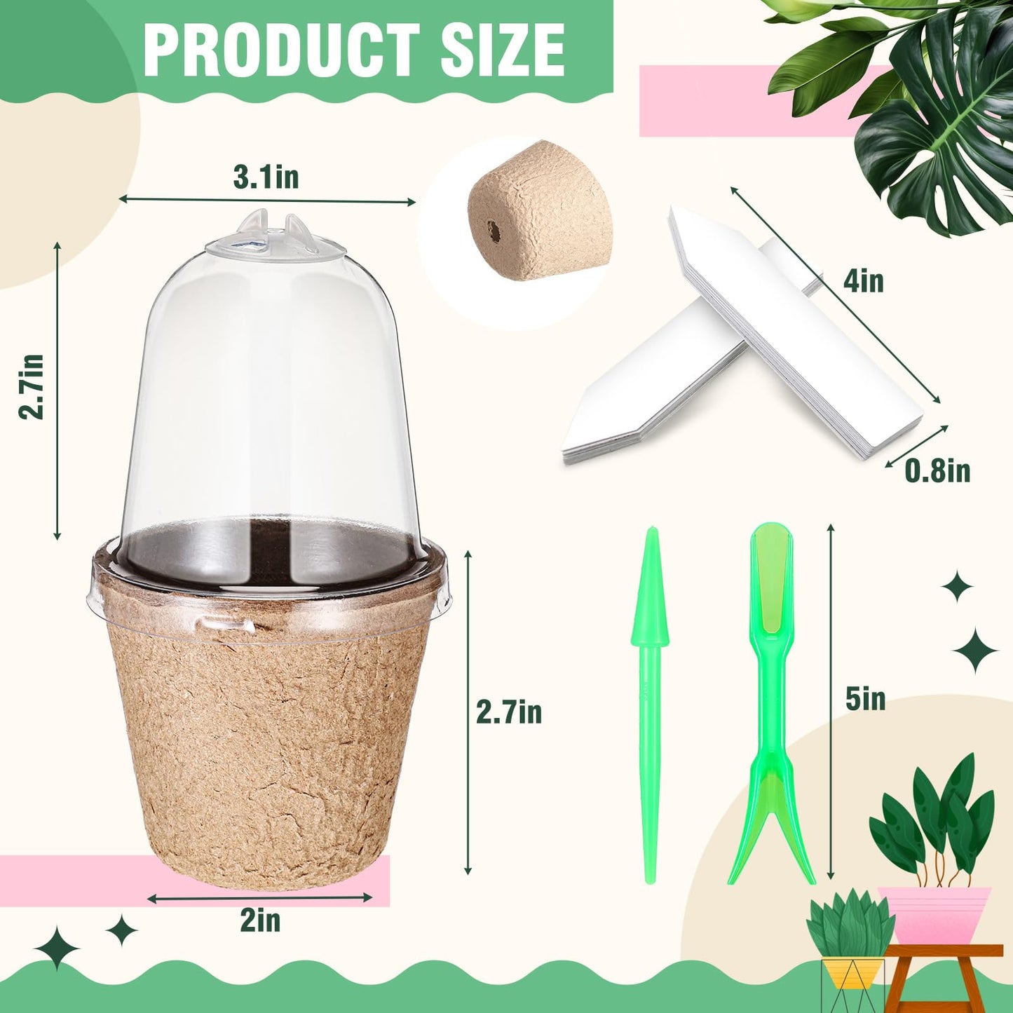 Baderke 120 Pcs Biodegradable Nursery Pots with 30 Humidity Dome and 30 Labels, 3.15" Plant Nursery Seed Starter Planter Biodegradable Peat Pots for Planting Seedlings, Vegetables (Round)