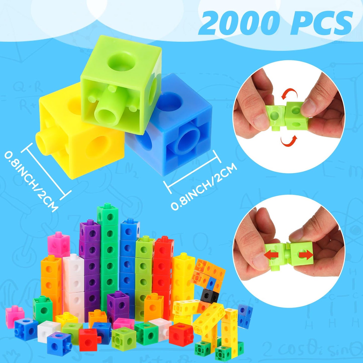 Jenaai 2000 Pieces Linking Cubes for Math Counting Cubes, Colorful Plastic Counting Blocks, Math Manipulatives Classroom Learning Supplies for Preschool Kindergarten Games