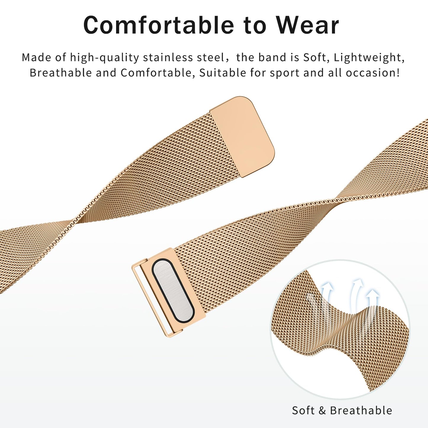 Vanjua 22mm Watch Band for Women Men, 22mm Quick Release Stainless Steel Metal Mesh Loop Adjustable Magnetic Replacement Wristbands Straps Bands