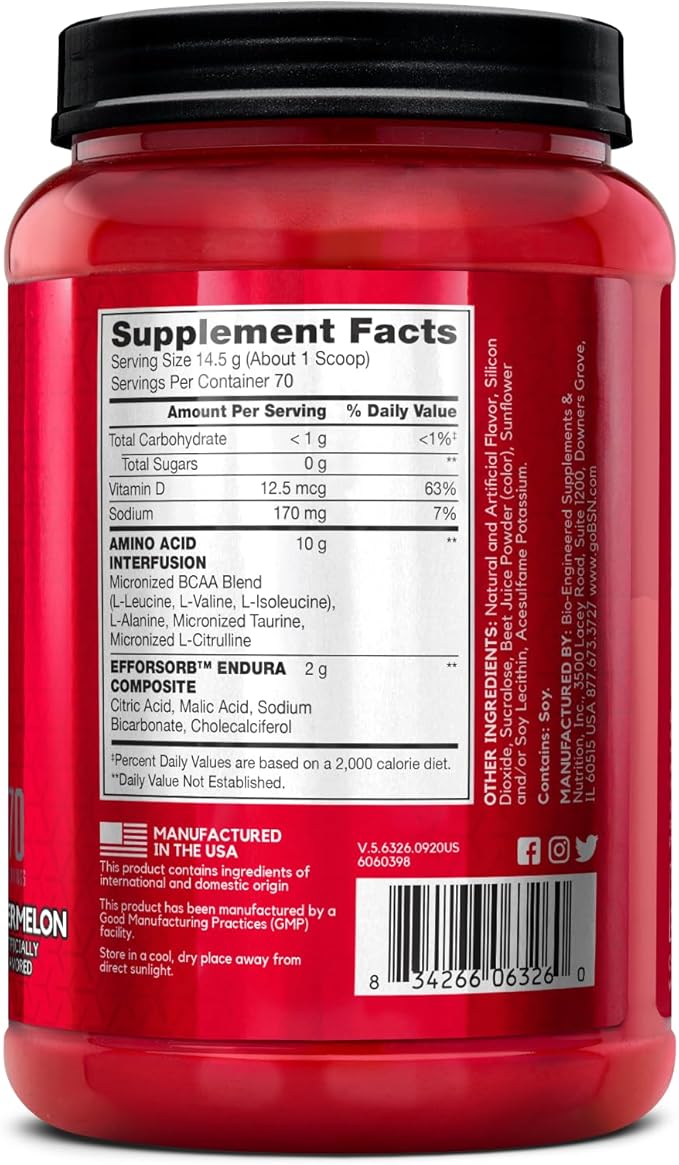 BSN Amino X Post Workout Muscle Recovery & Endurance Powder with 10 Grams of Amino Acids Per Serving, Flavor: Watermelon, 70 Servings