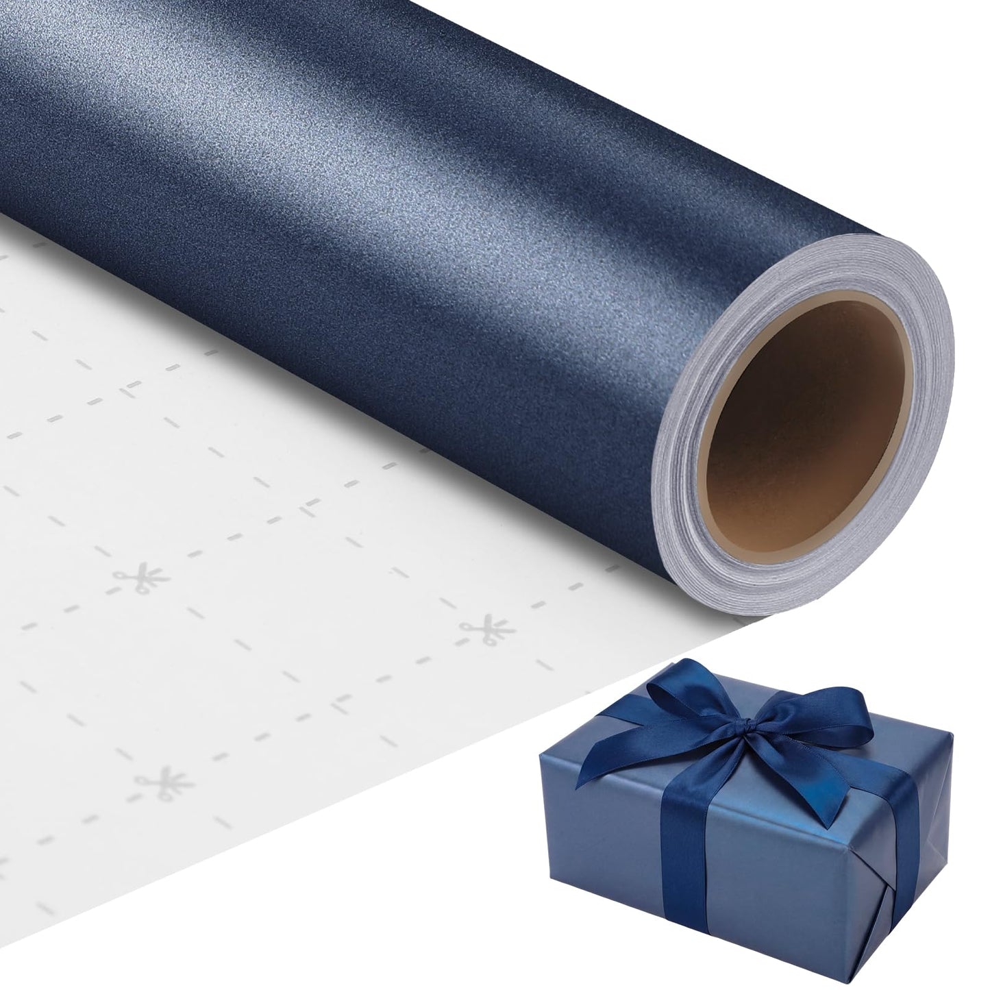 woric Navy Blue Wrapping Paper Roll 17 In X 33 Ft Blue Gift Wrapping Paper with Matte Pearly for DIY Bouquet Weddings Birthdays Graduations Father's Day