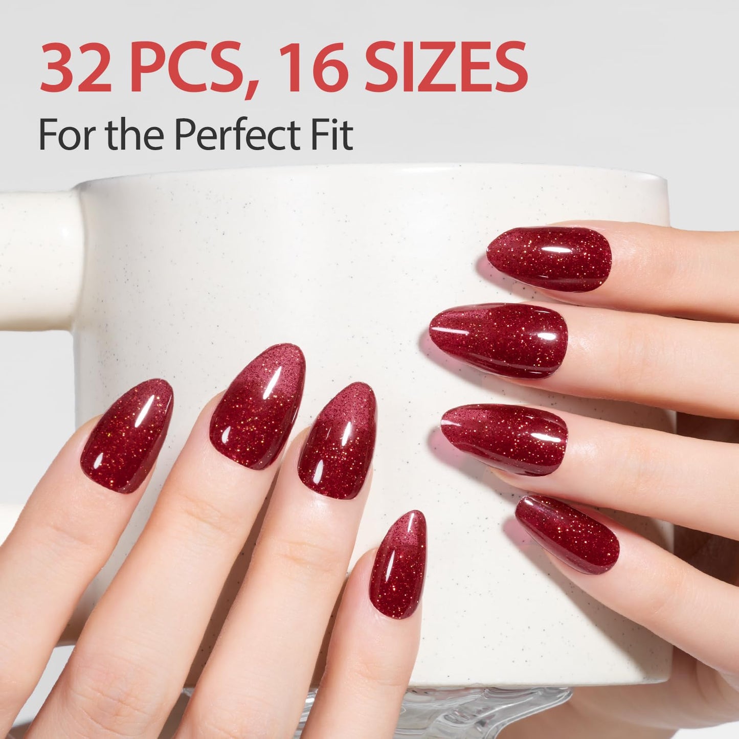 Makartt Semi Cured Gel Nail Strips Kit 2 Packs – Real Gel, Hema & TPO Free, 16 Sizes Anti-Lift Fit, UV Light Required, Salon Quality, Long Lasting, Includes Dual-Ended Tool & Prep Kit (Red Glitter)