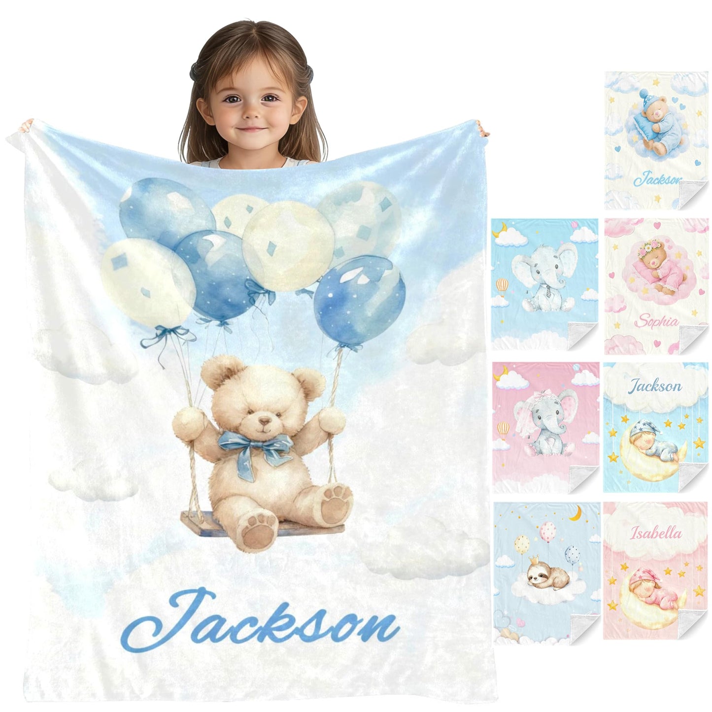Ships Next Day, Personalized Baby Blanket for Boys Girls - Printed in USA, Custom Cartoon Blanket with Name Soft Flannel, Brithday Gifts for Baby Kids Toddlers Newborn (Baby Bear)