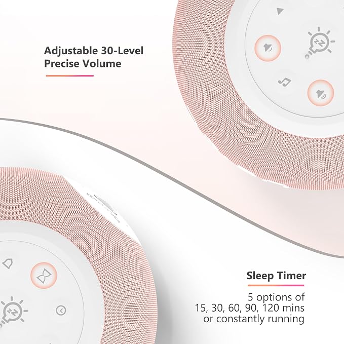 REACHER Auto Dimmable Sound Machine Alarm Clock with Night Light for Girls | 20 soothing sounds, sleep timer, precise volume, soft night lights, auto-dimming display, cute white noise soother for kids