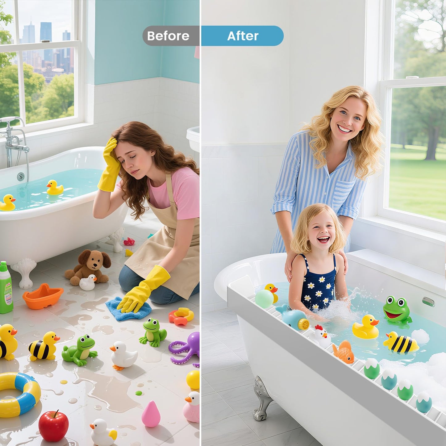 Blgiont Bathtub Splash Guard PlayPad Shelf Area with Strong Suction Cups, Toy Tray Caddy Holder Storage Over Tub, Bathtub Ledge Guard, No Mess Water, Splash Protection Water Barrier for Bathroom-White