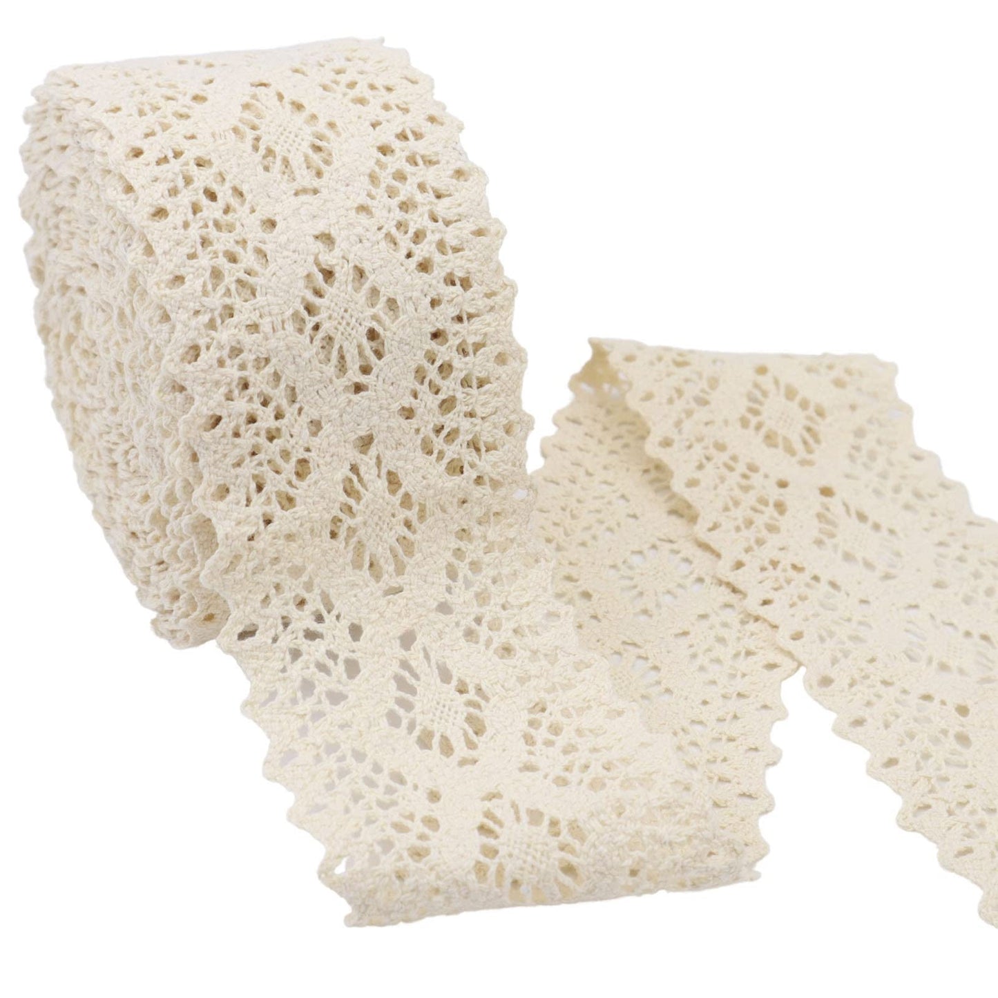 Beige Lace Ribbon 8 Yards Crochet Lace Trim Extra Wide Cotton Sewing for Crafts, Gift Package Wrapping, Bridal Wedding Decoration, Scrapbooking Supplies