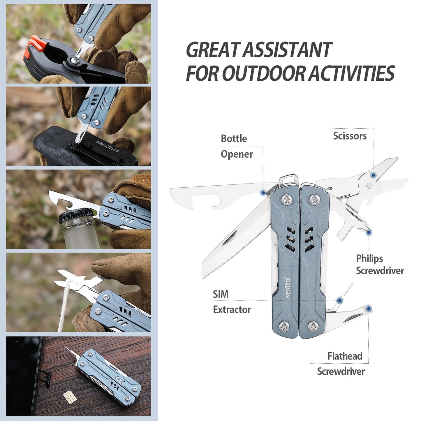 NexTool Mini Sailor S11 Keychain Multitool, 11-in-1 Compact EDC Pliers with Pocket Knife, Scissors & Screwdrivers, Lightweight Small Multitool for DIY, Travel, Camping, and Gift, Cool Gadget for Men