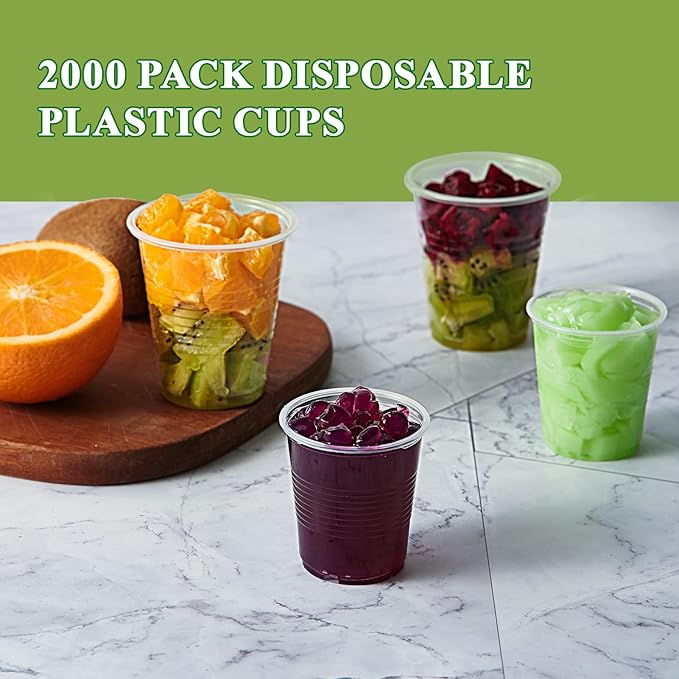 Vplus 2000 Pack 5 OZ Clear Small Dessert Plastic Cups, 5 Ounce Disposable Cold Party Drinking Shot Measuring Mouthwash Cups for Office Bathroom Party