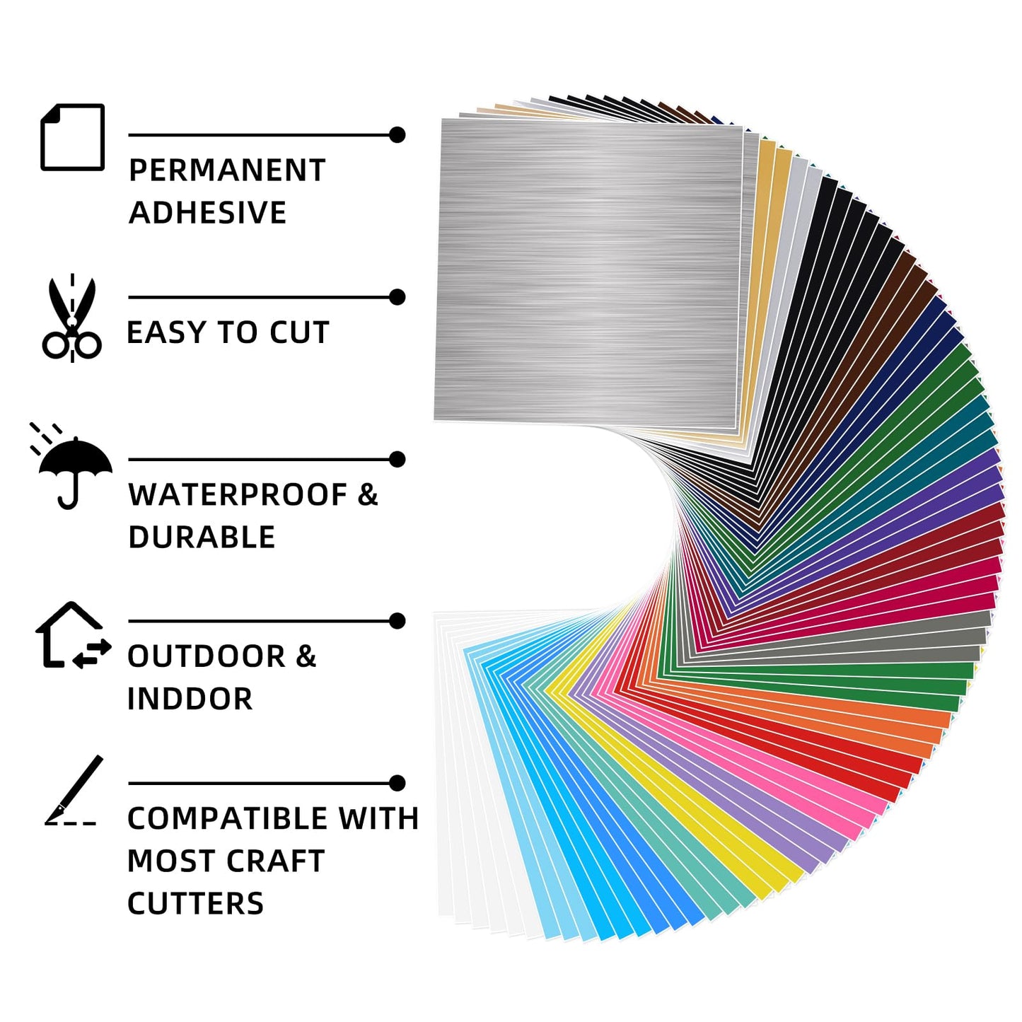iImagine Vinyl Permanent Vinyl, 72 Pack Permanent Adhesive Vinyl Sheets (12”x 12”) for Silhouette Cameo and Any Craft Machine Cutters.