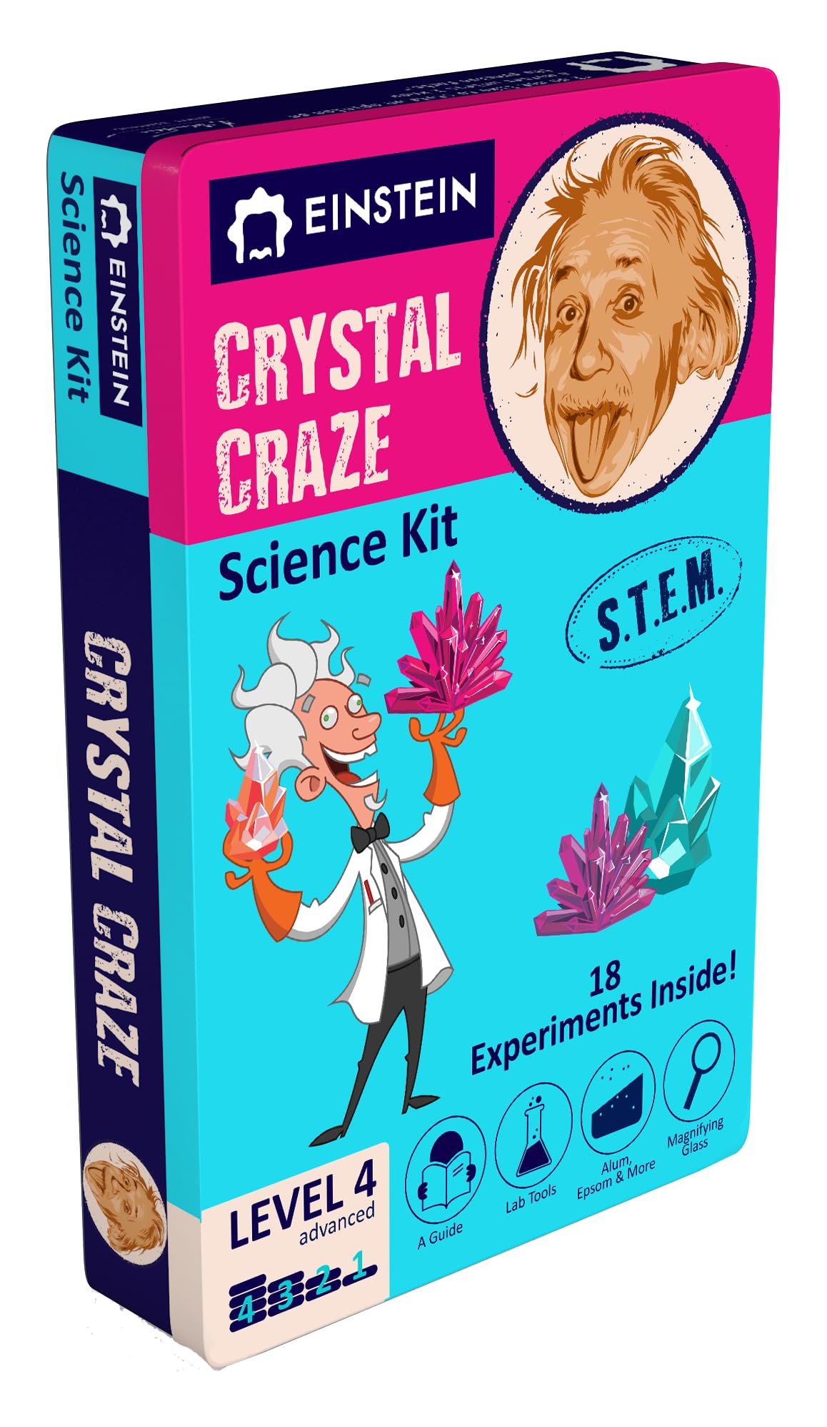 Einstein’s Crystal Craze LAB Science Kit for Kids. 18 Science Experiments Inside STEM for Boys & Girls Aged 10 and Above. Detailed Picture Guide Included.