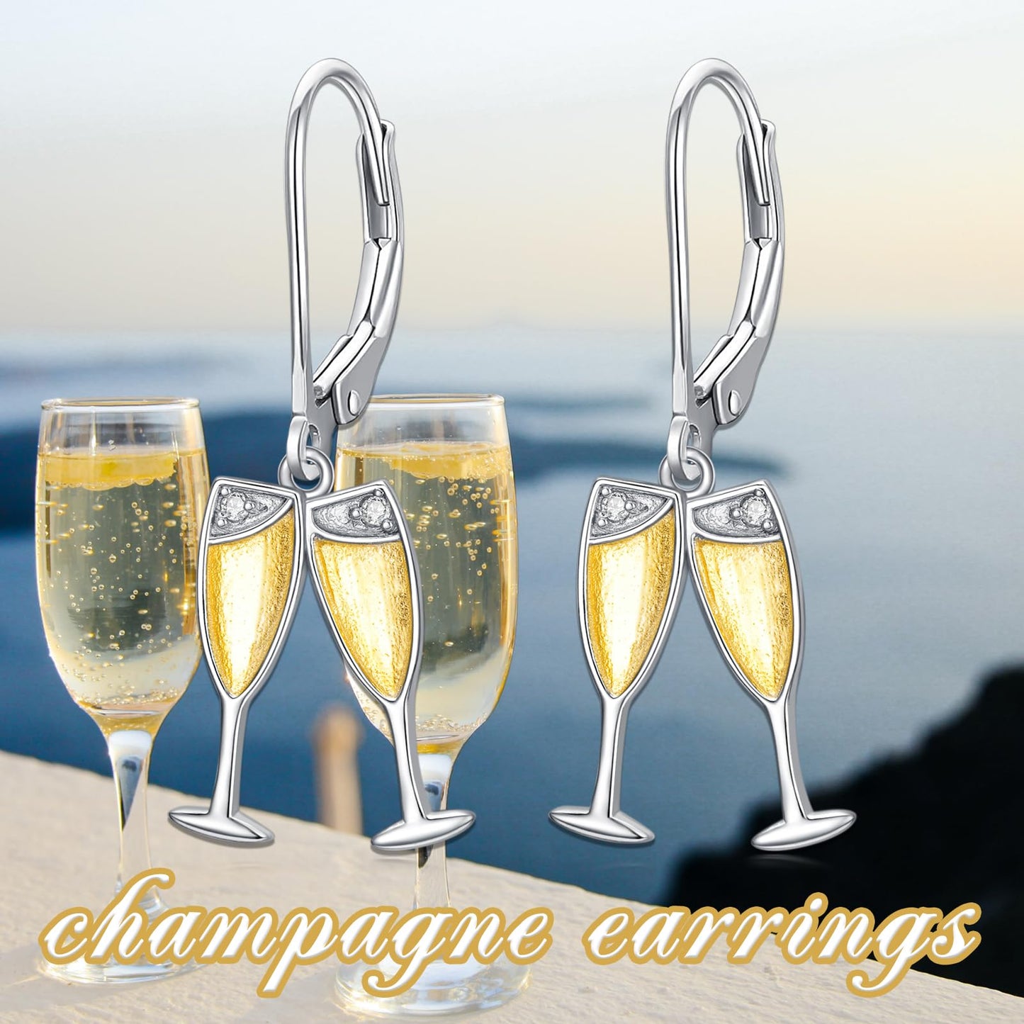 PELOVNY Champagne Earrings for Eomen S925 Sterling Silver Wine Drop Dangle Earrings Wine Jewelry Gift for Women