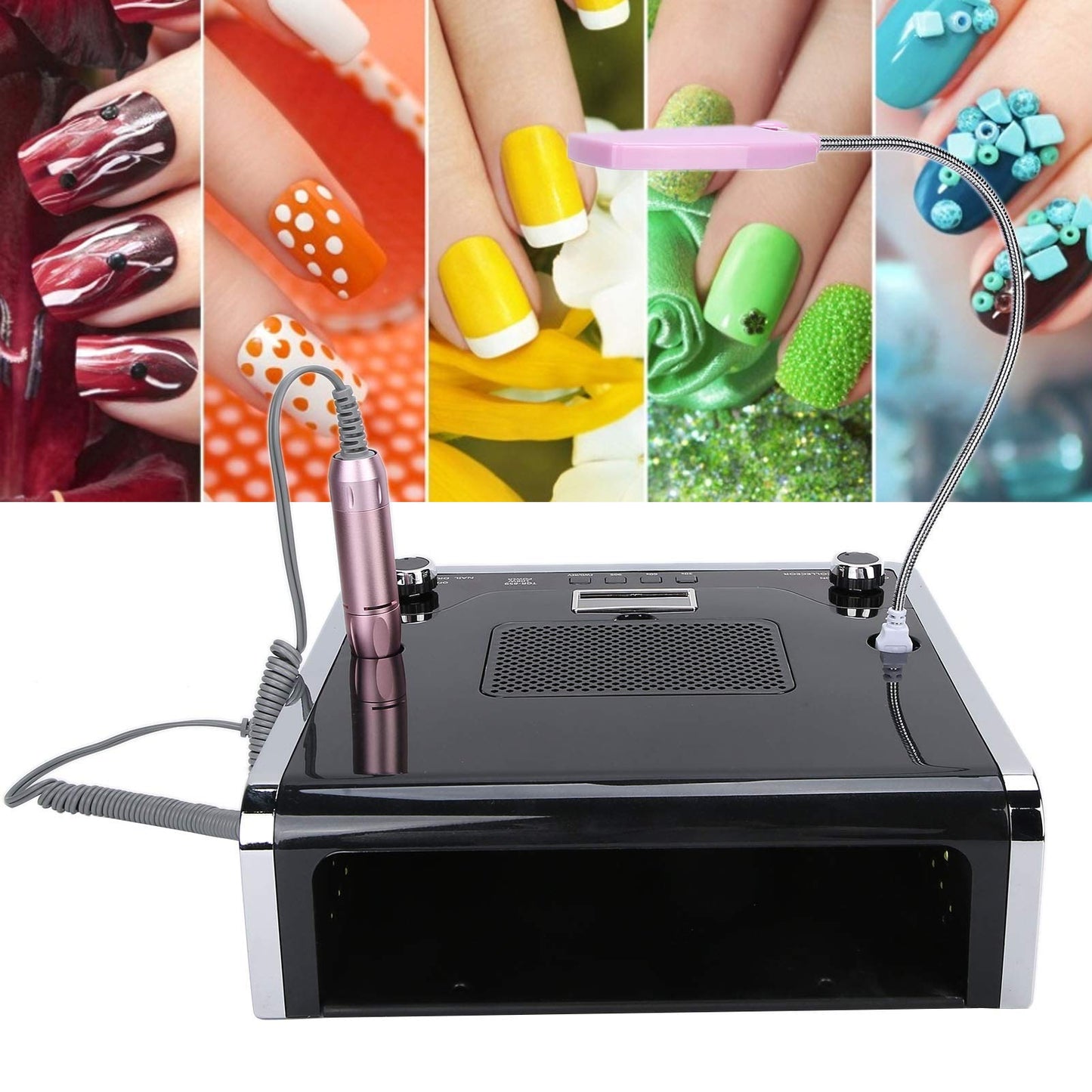 Nail Drill with Curing Lamp, Nail Dust Collector, LED Light, Grinding Machine - 108W 4-In-1 Nail Art Kit for Efficient Nail Polishing and Dust Removal (US Plug)