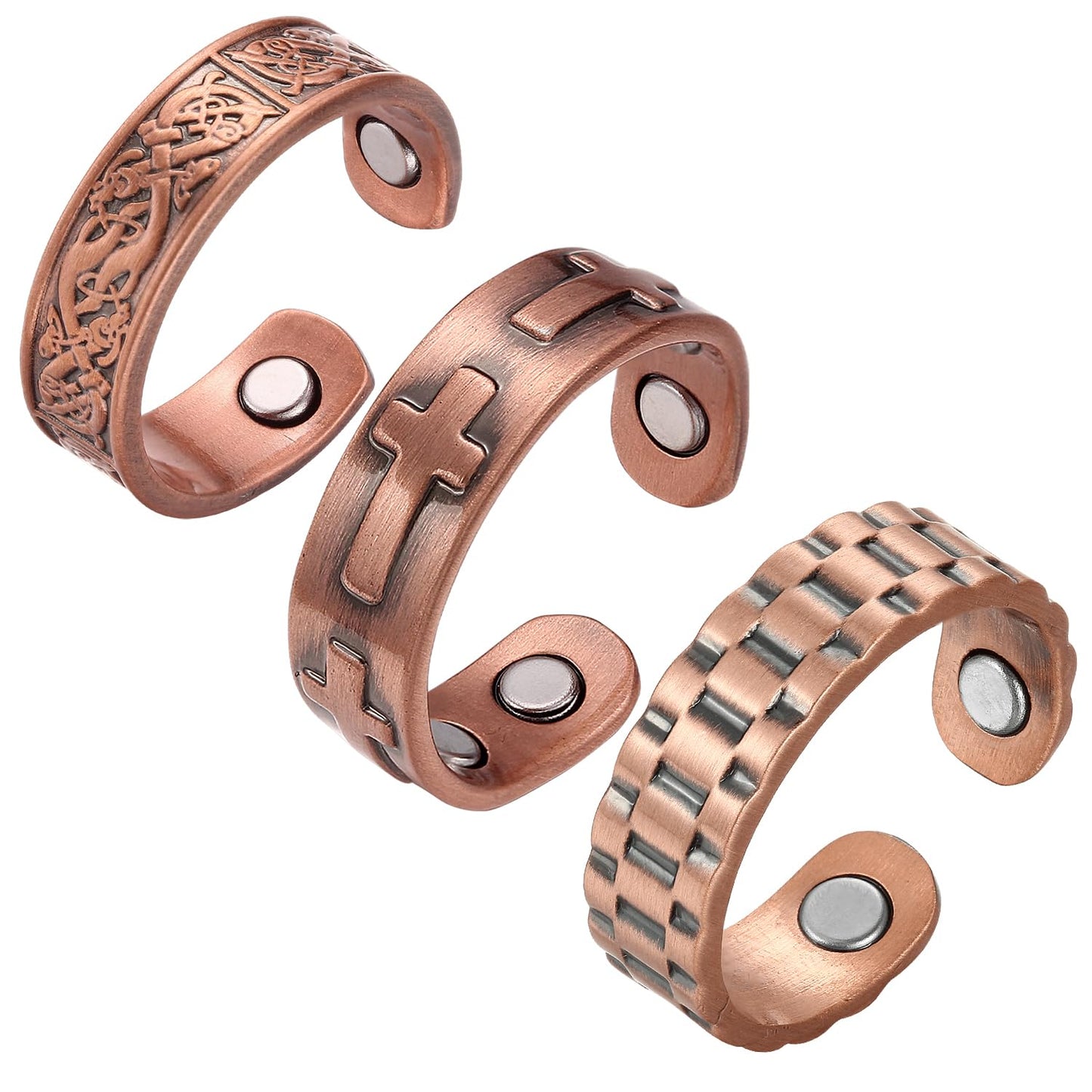 Fashtour 3 Copper Rings for Men Women, 99.9% Pure Copper Magnetic Rings, Adjustable