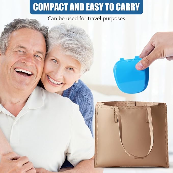 2 Pack Colors Denture Bath Case Cup Box Holder Storage Soak Container with Strainer Basket for Travel Cleaning (Light Blue and Black)