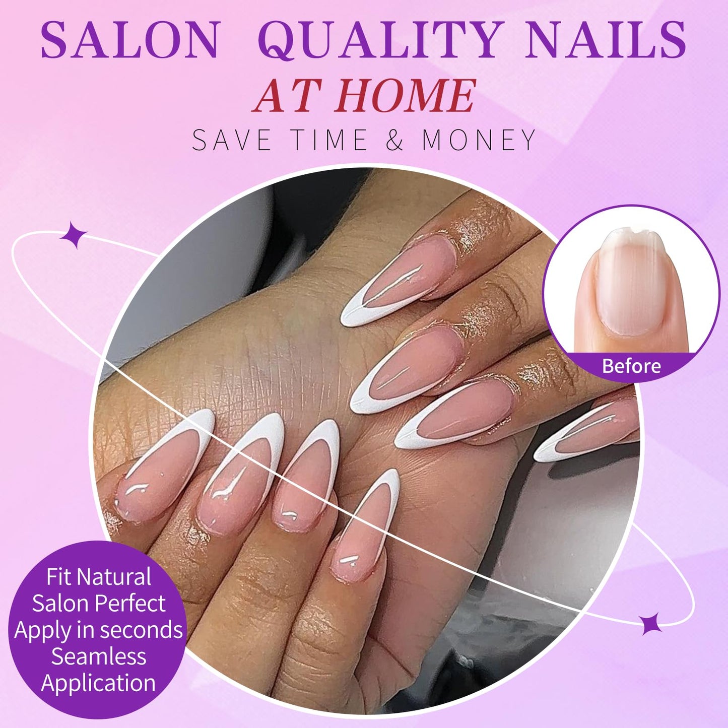 Lifextol 240pc French Tip Press on Nails Medium Fake Nails with Glue & Sticky Tab, Stiletto False Acrylic Nails Press on Nails Almond Nail Tips Stick on Artificial Glue on Nails Press ons Fingernails