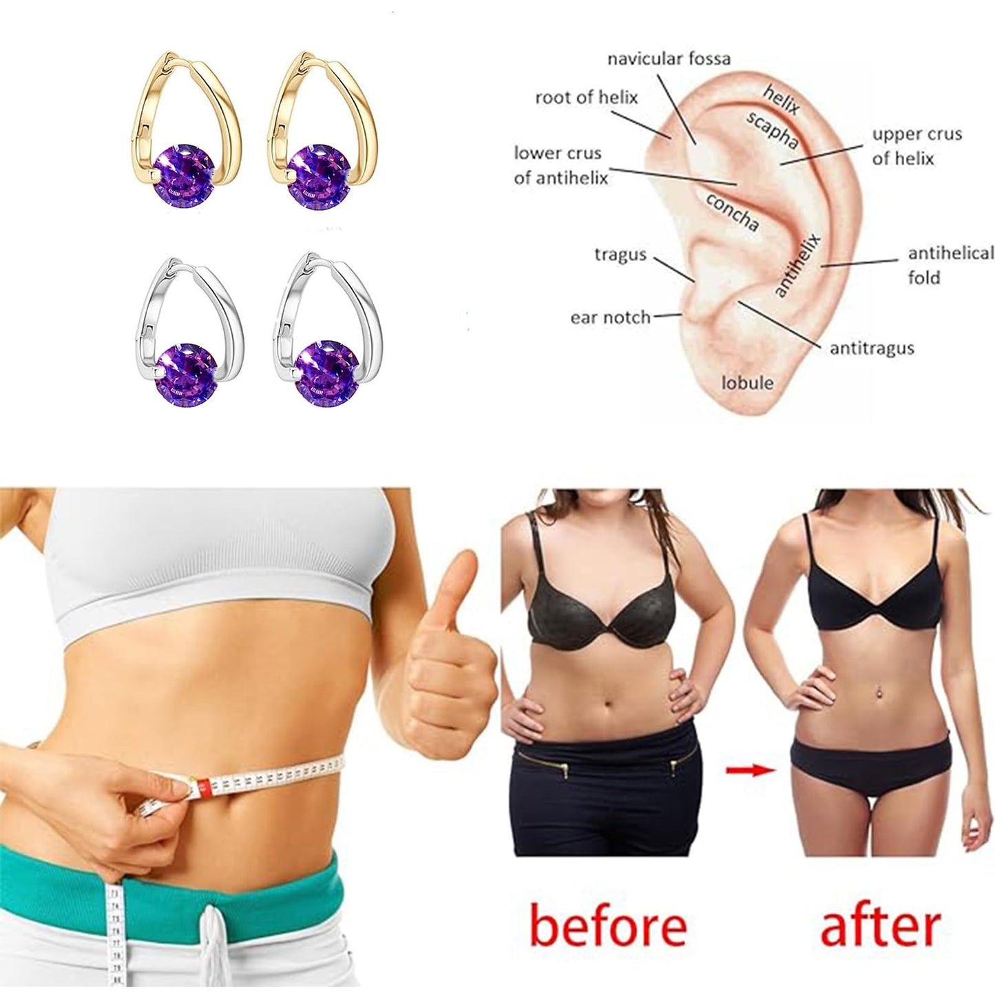 Lymphatic Drainage Earrings for Women Lymphatic Activity Hoop Earrings Magnetotherapy Germanium Earrings Sparkle CZ Hoop Earrings (Purple)