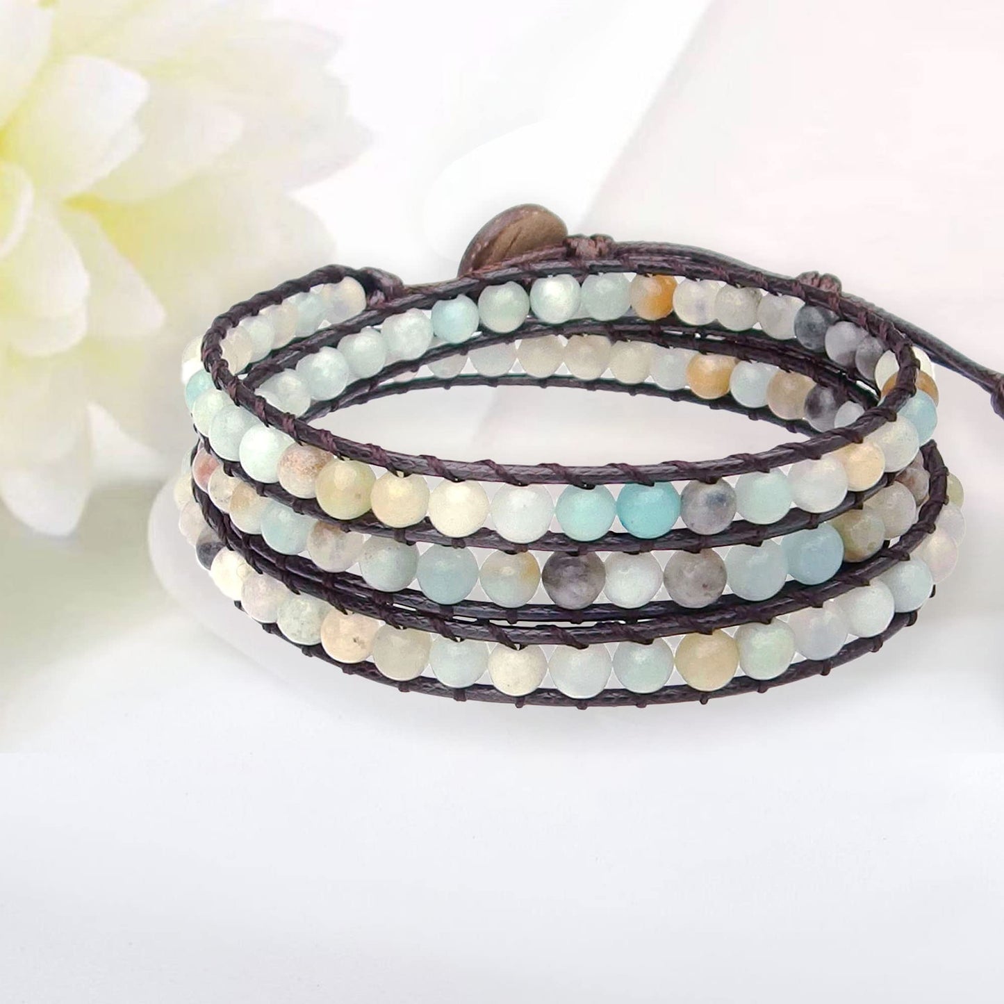 Ayriwoyi Boho Bracelets For Women Amazonite Bracelet Wrap Bracelet for Women Natural Stone Beaded Bracelet Leather Wrap Bracelets Bohemia Adjustable