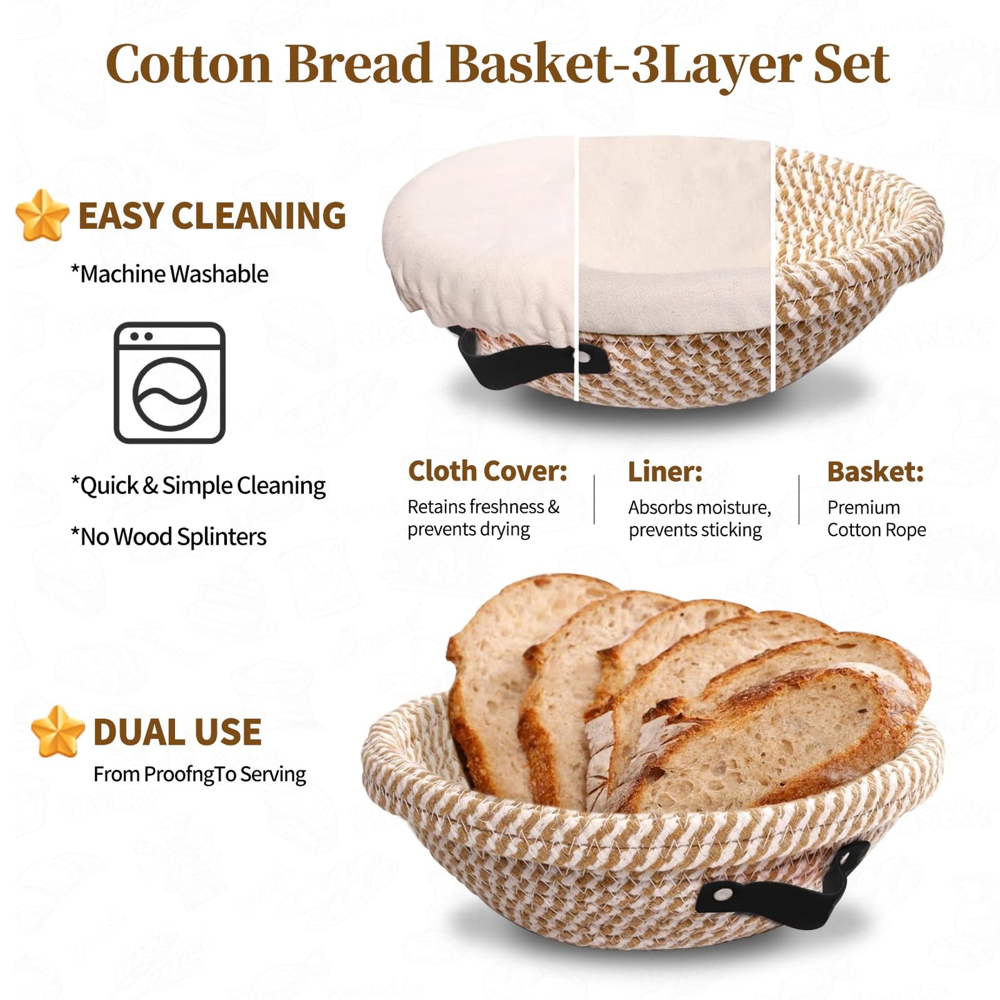 Sourdough Starter Kit,Banneton Bread Proofing Basket 10Inch Round,Sourdough Bread Baking Supplies With Starter Jar,Bread Sling,Lame,Danish Dough Whisk Sourdough Kit Gifts (Khaki)