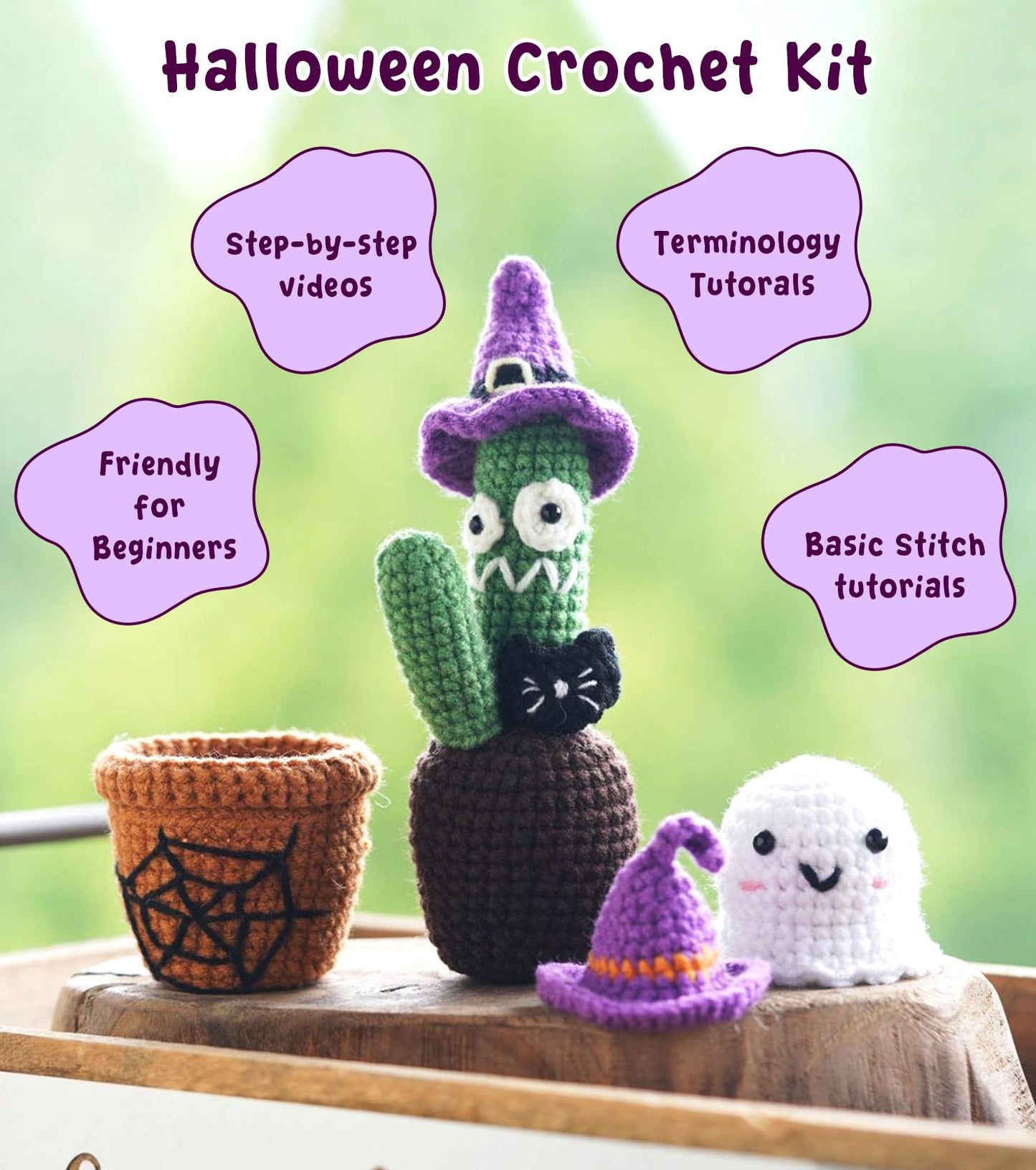 Spearlcable Crochet Kit for Beginners Halloween Crochet Starter Kit DIY Amigurumi Crafts for Adults with Step-by-Step Video Tutorials, DIY Crochet Knitting Kit Halloween Decor
