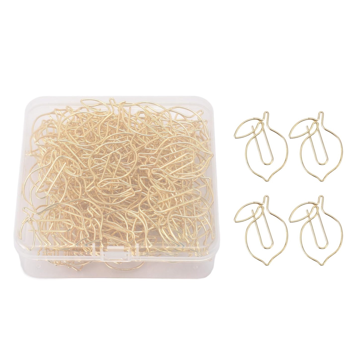 Decorative Lemon Shaped Metal Paper Clips, 100 Pieces with Storage Box, Small Size for Office, Planner, Scrapbooking