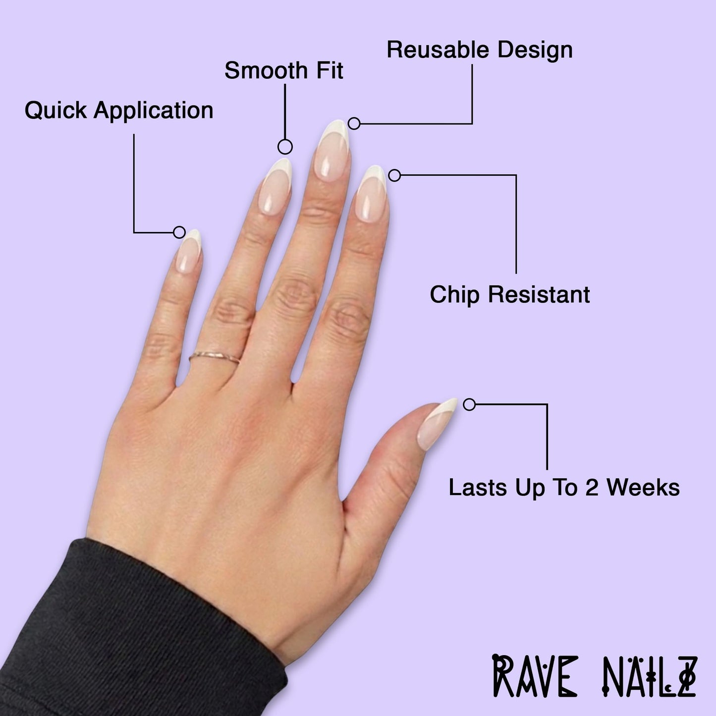 Rave Nailz Ivory French Tip Press On Nails (30 Count) - Short Oval Glossy Press On Nails with Subtle Elegance - Chip-Resistant Fake Nails with Glue, Includes File, Long-Lasting 2+ Weeks