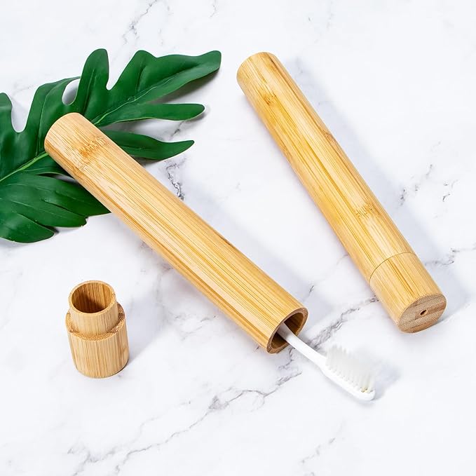 Yeeco 6 Pcs Portable Bamboo Toothbrush Case, Wooden Toothbrush Covers Storage Container Reusable Toothbrush Travel Holder Sustainable for Trip Camping Home Travelling