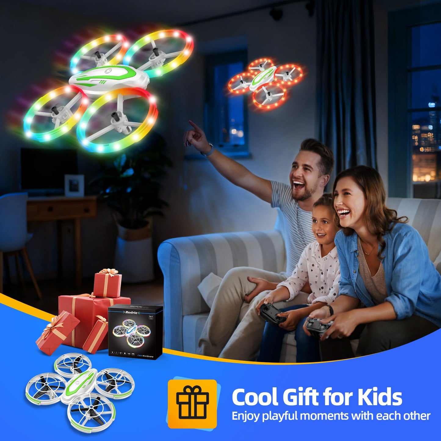 Mini Drone for Kids Beginners, RC Quadcopter Drone with Colorful Light, One Key Start, Altitude Hold, Headless Mode, 3D Flips, Indoor RC Helicopter Toy for Boys and Girls