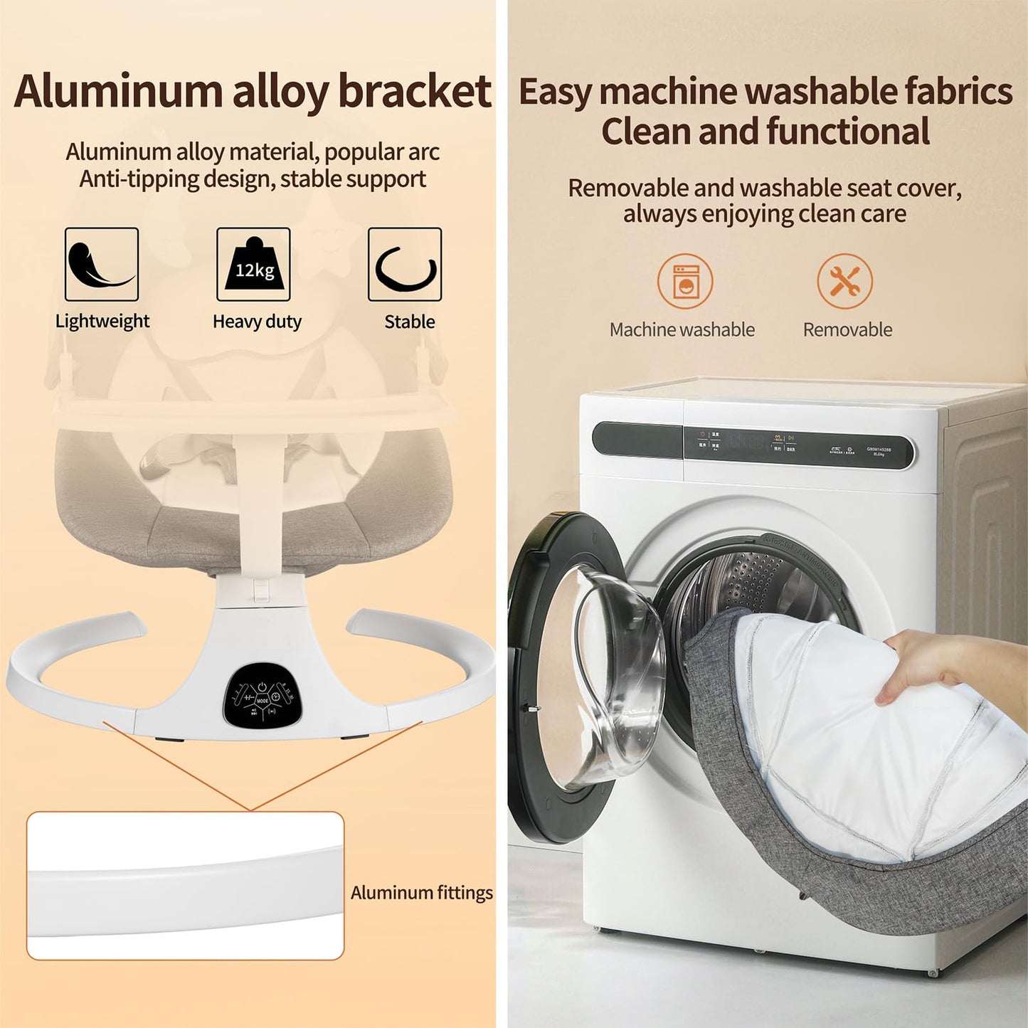 Baby Swing for Infants, Bluetooth Infant Swing with Music Speaker, Bluetooth Touch Screen/Remote Control Timing Function with 5 Speeds, 3 Seat Positions,10 Music, 5 Point Harness Belt