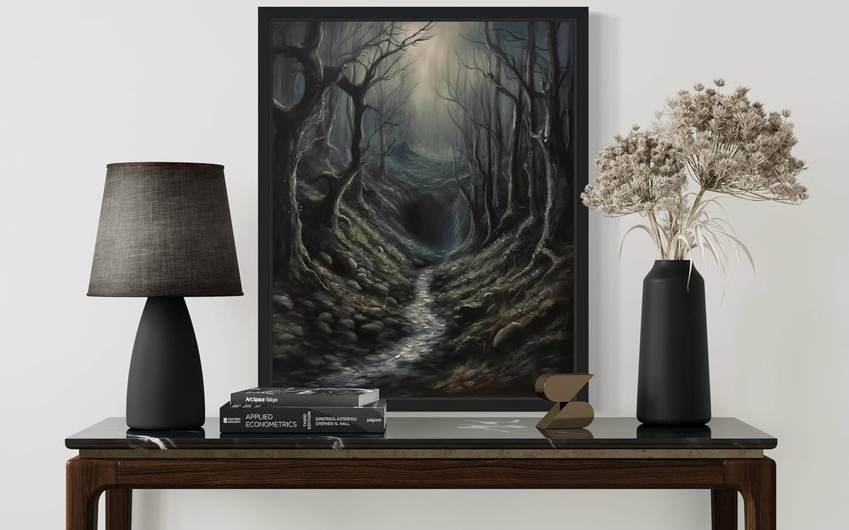 Dark Tunnel Poster Art Print, Halloween Scary Vintage Wall Art Academia Spooky Painting Decoration for Horror Prints, Gothic Posters Bedroom Decor 89 (Dark Tunnel, 16 x 20 inches, Black Frame)