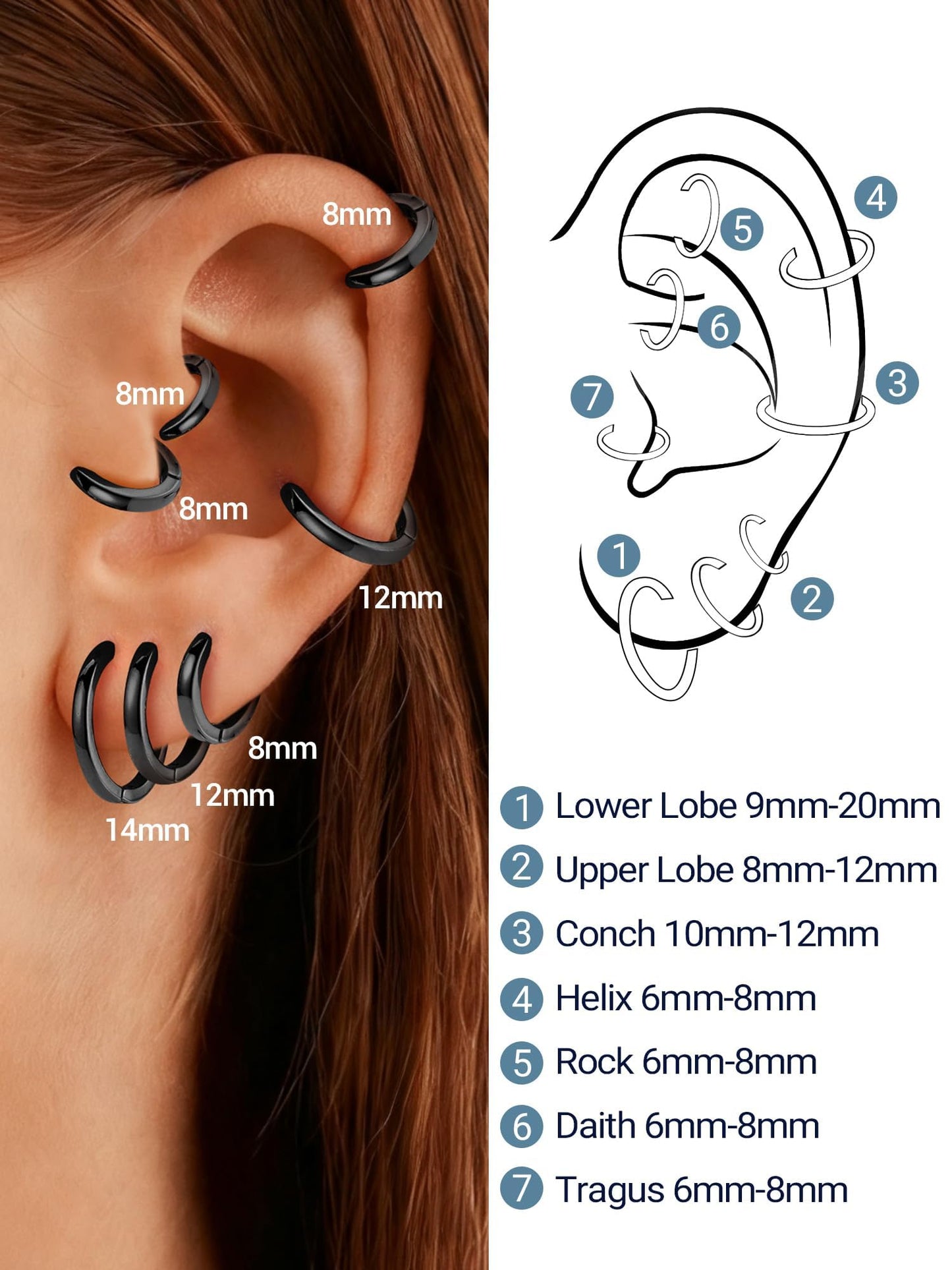 Black Hoop Earrings For Women Hoops Earring Hypoallergenic 8mm Tiny Huggie Jewelry Non Tarnish Cartilage Piercing Waterproof Ear Earings