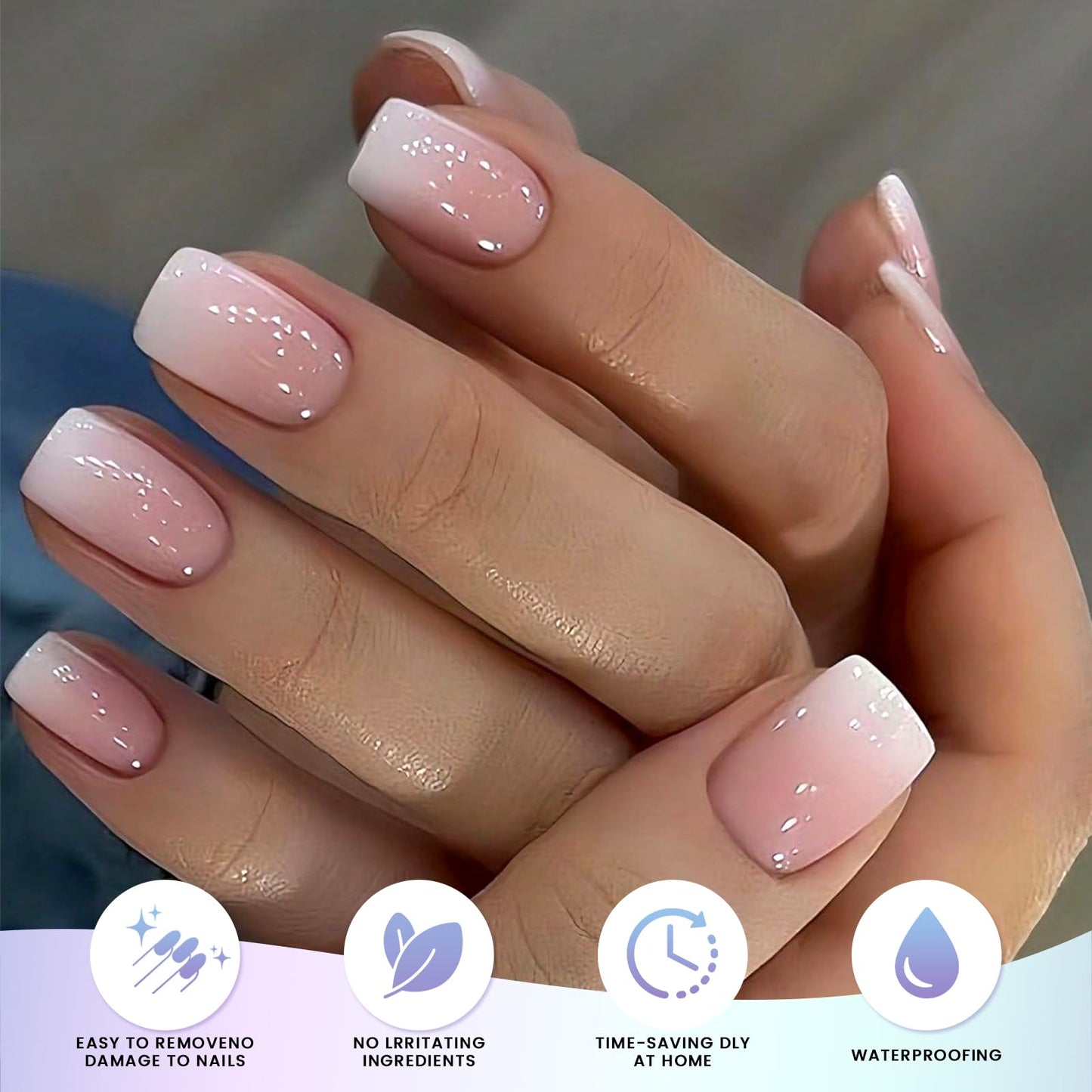 OAUEE Semi Cured Gel Nail Strips | Gel Nail Stickers with UV Light Required | Salon Quality, Easy Application and Removal（Pink Ombre）