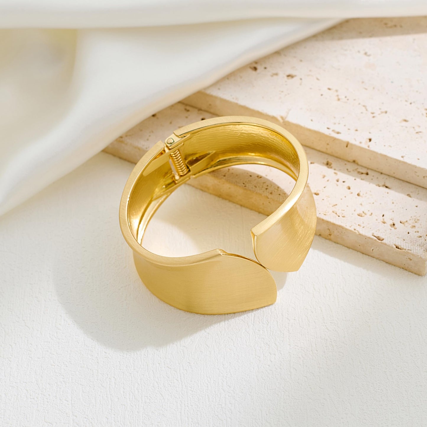 Chunky Brushed Golden Bangle Bracelet Matte Finish Statement Thick Gold Plated Cuff Bracelet for Summer