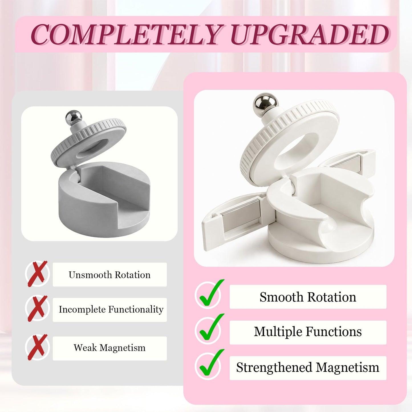 Plman 360° Rotating Cat Eye Magnet Set for Cat Eye Gel Polish, Nail Art Tool with U-Shaped Magnet for Beginners DIY Salon, Open Space Design Magnetic Nail Tool for 3D Effects (Rotating+U-shaped White)