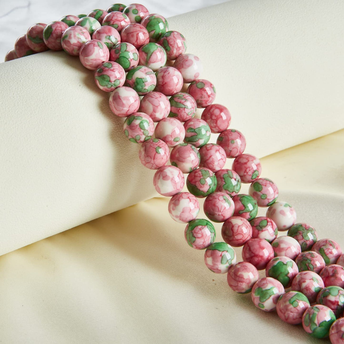100pcs 6mm Green Red Rain Flower Beads Natural Gemstone Beads Round Loose Beads for Jewelry Making