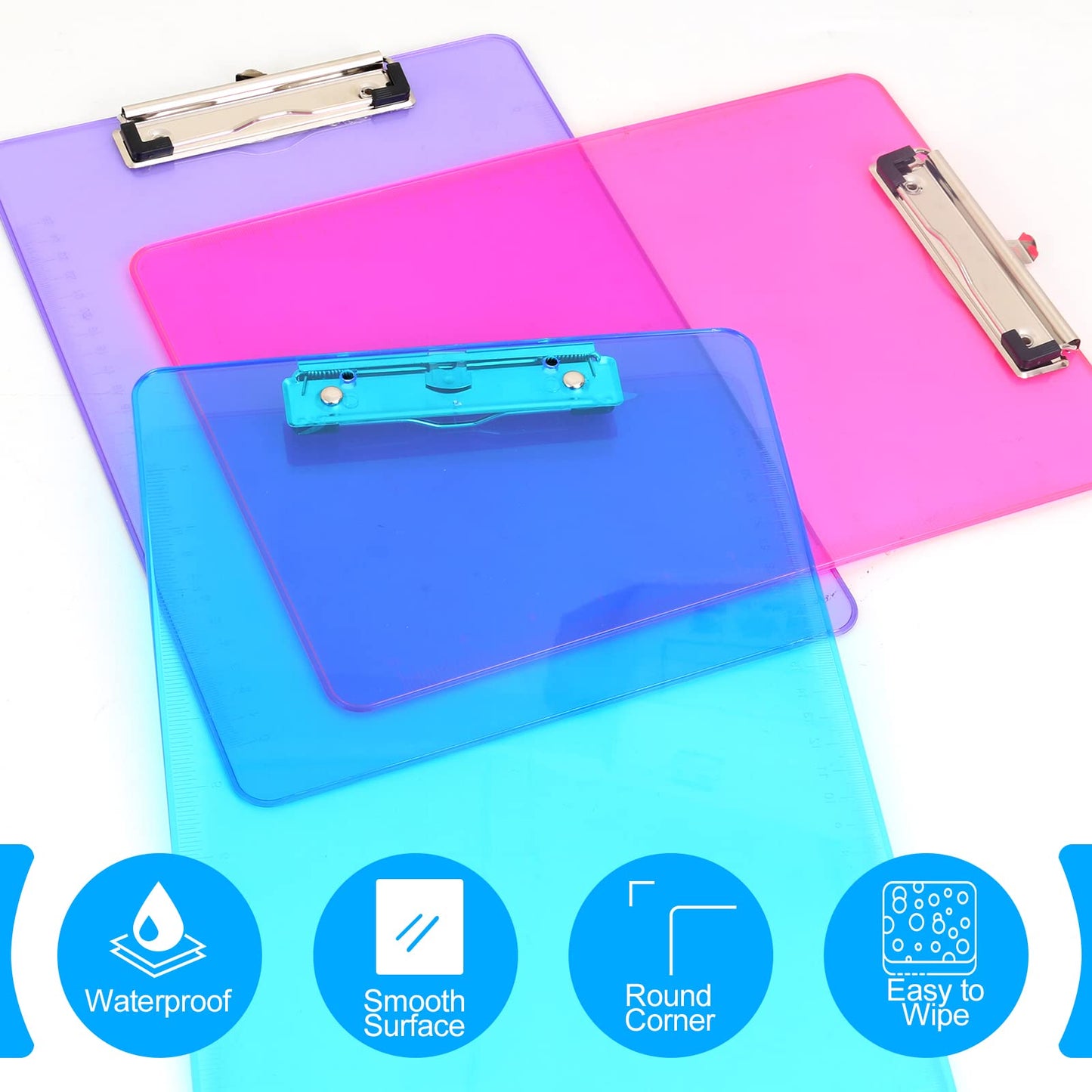 Clipboards, HERKKA 25 Pack Plastic Office Clipboards, Assorted Transparent Color Plastic Clip,Letter