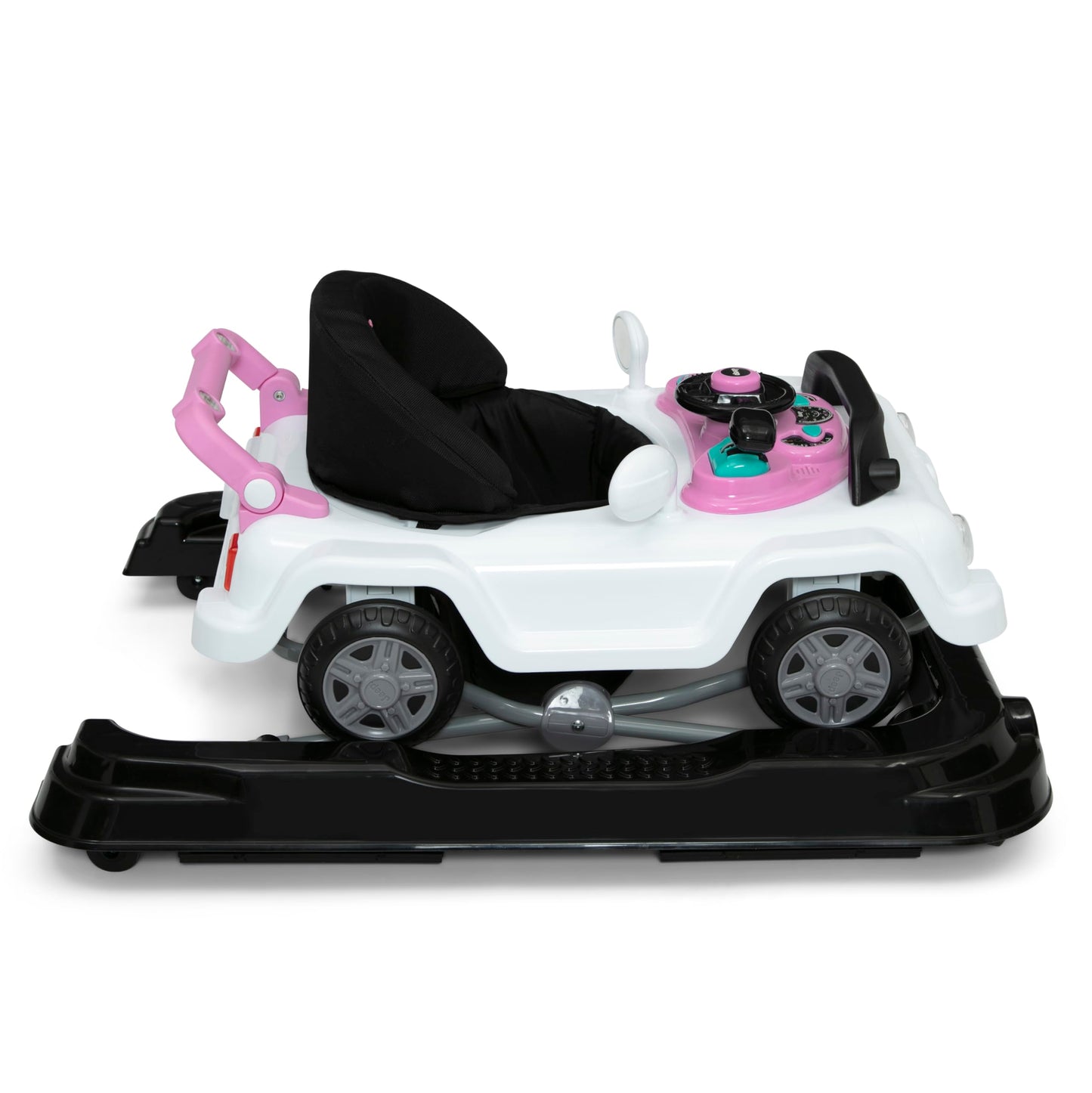 Jeep Classic Wrangler 3-in-1 Grow with Me Activity Walker - Features Music, Lights, Removable Play Tray, Push Walker Mode, Converts into Rolling Car Toy, White/Pink