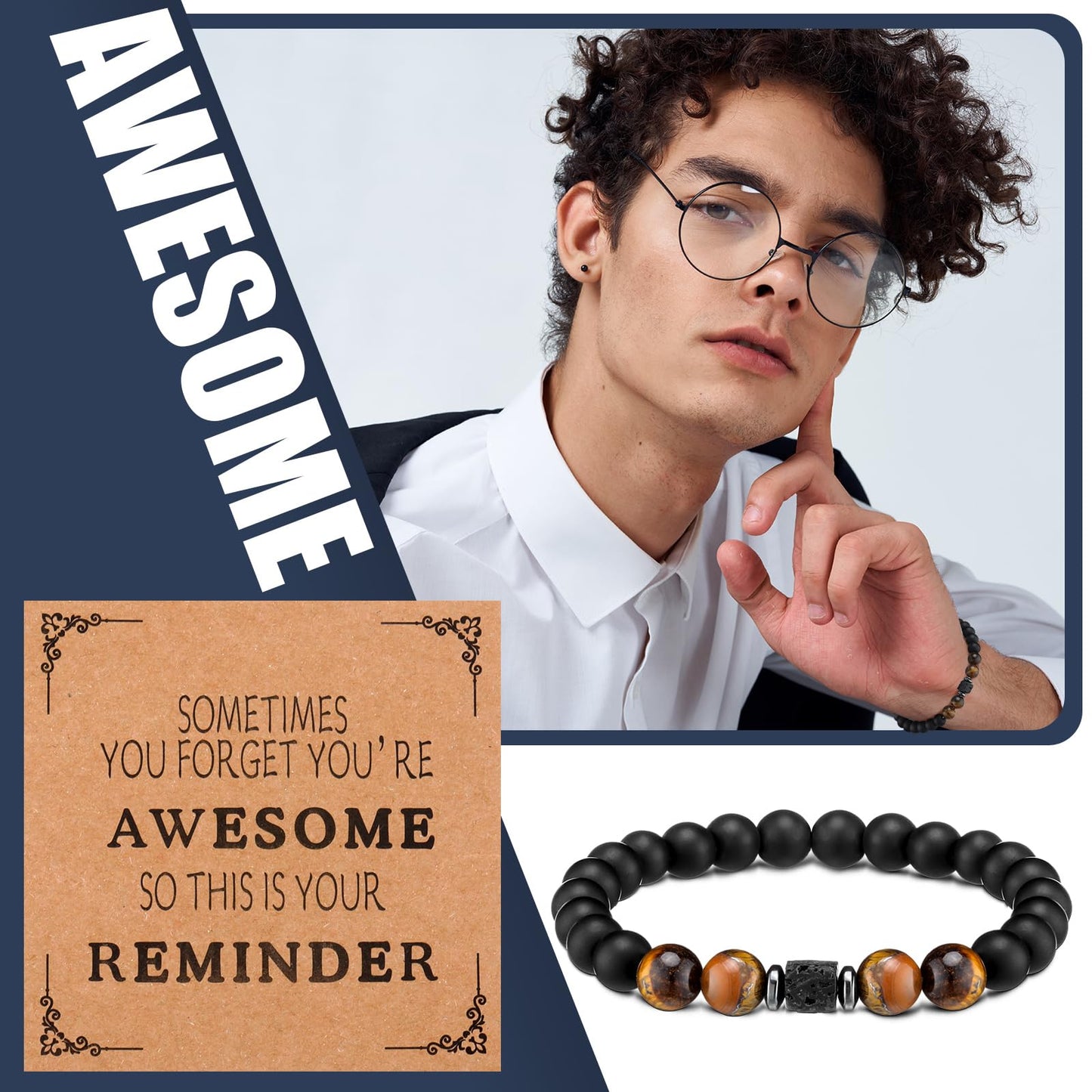 Landical 12 Sets Inspirational Bracelets Bulk for Men Women Sometimes You Forget You're Awesome Bracelets(Round)