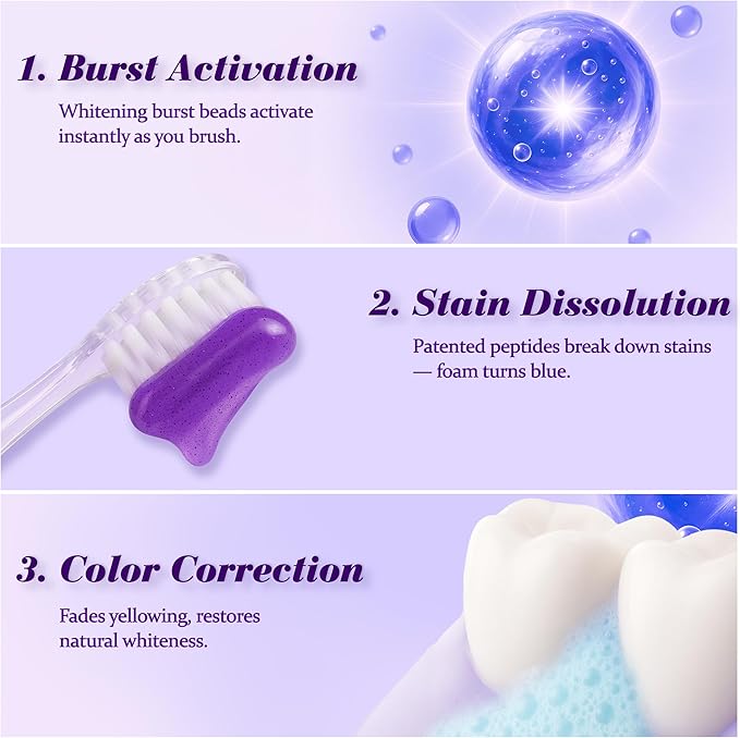 VIELLA POP Purple Toothpaste, Active Antimicrobial Peptide Purple to Blue Foam Whitening Toothpastes with Niacinamide, Fluoride Free, Passion Fruit & Mint Flavor, Appropriate for Sensitive Teeth (1)
