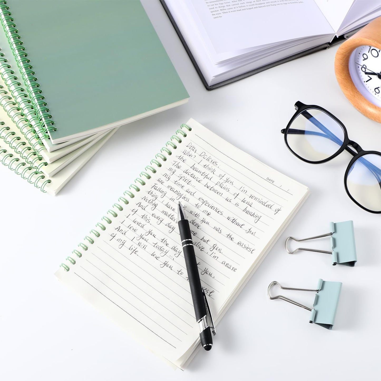 MotiMind 6 Pcs Sage Green School Supplies Aesthetic Spiral Notebook for Work A5 College Ruled Spiral Journal Notebook Christmas Office Stationery Kit for Work Note-taking Women Men Writing, 100 Sheets
