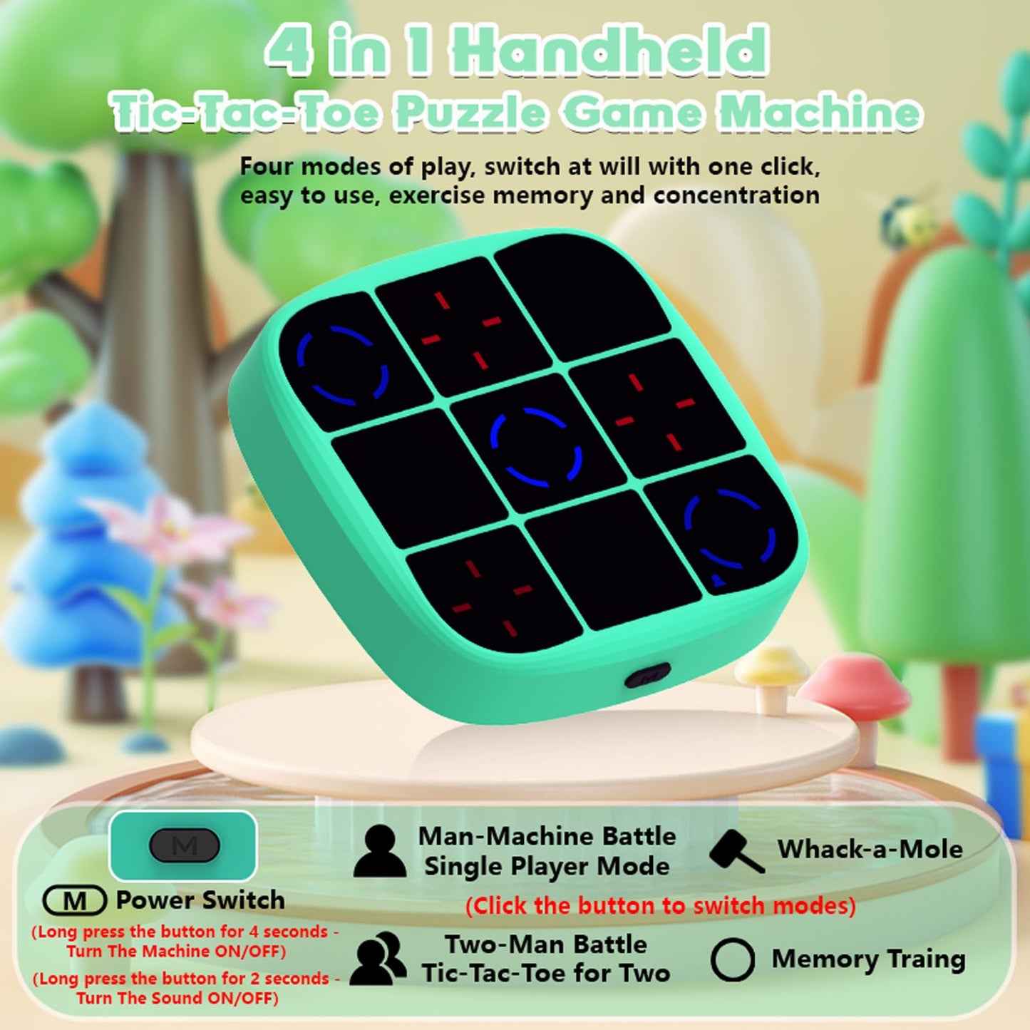 Tic Tac Toe Game, 4-in-1 Electronic Tic Tac Toe Bolt Game with Mute Function, Handheld Puzzle Console Toys for Educational, Portable Travel Games Gifts for Kids and Adults