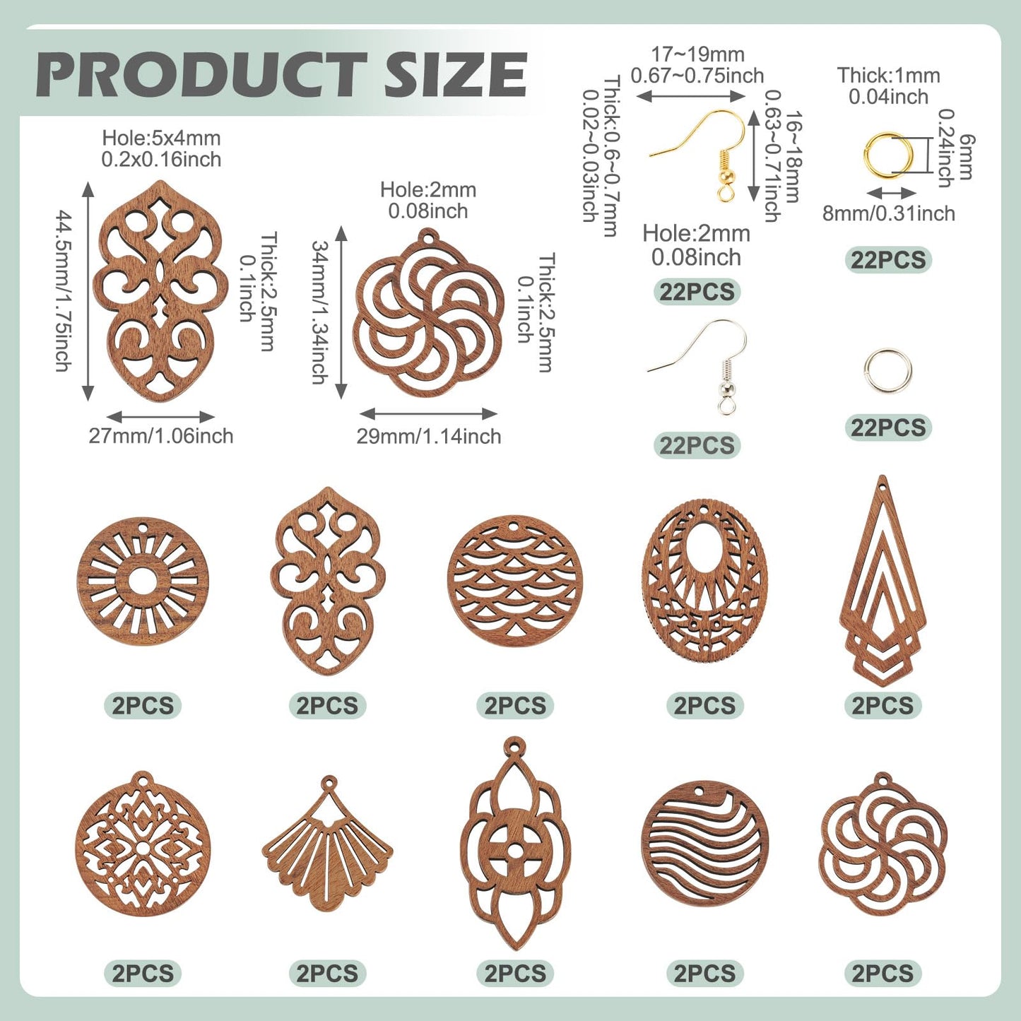 Elecrelive 10 Pairs Wooden Dangle Earring Making Kit Teardrop Oval Flower Leaf Shapes Natural Wood Earring Blanks with Hooks for DIY Craft Jewelry Making