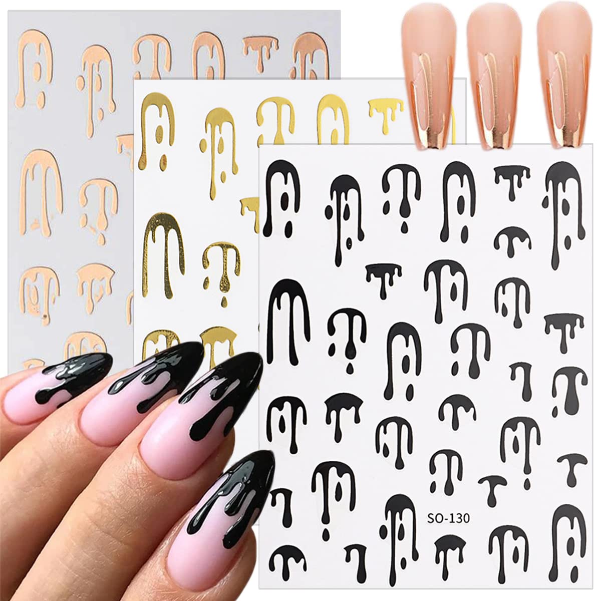 8 Self-Adhesive Sticker Sheets: Blood, Gold Heart & Water Drop Designs for Nails
