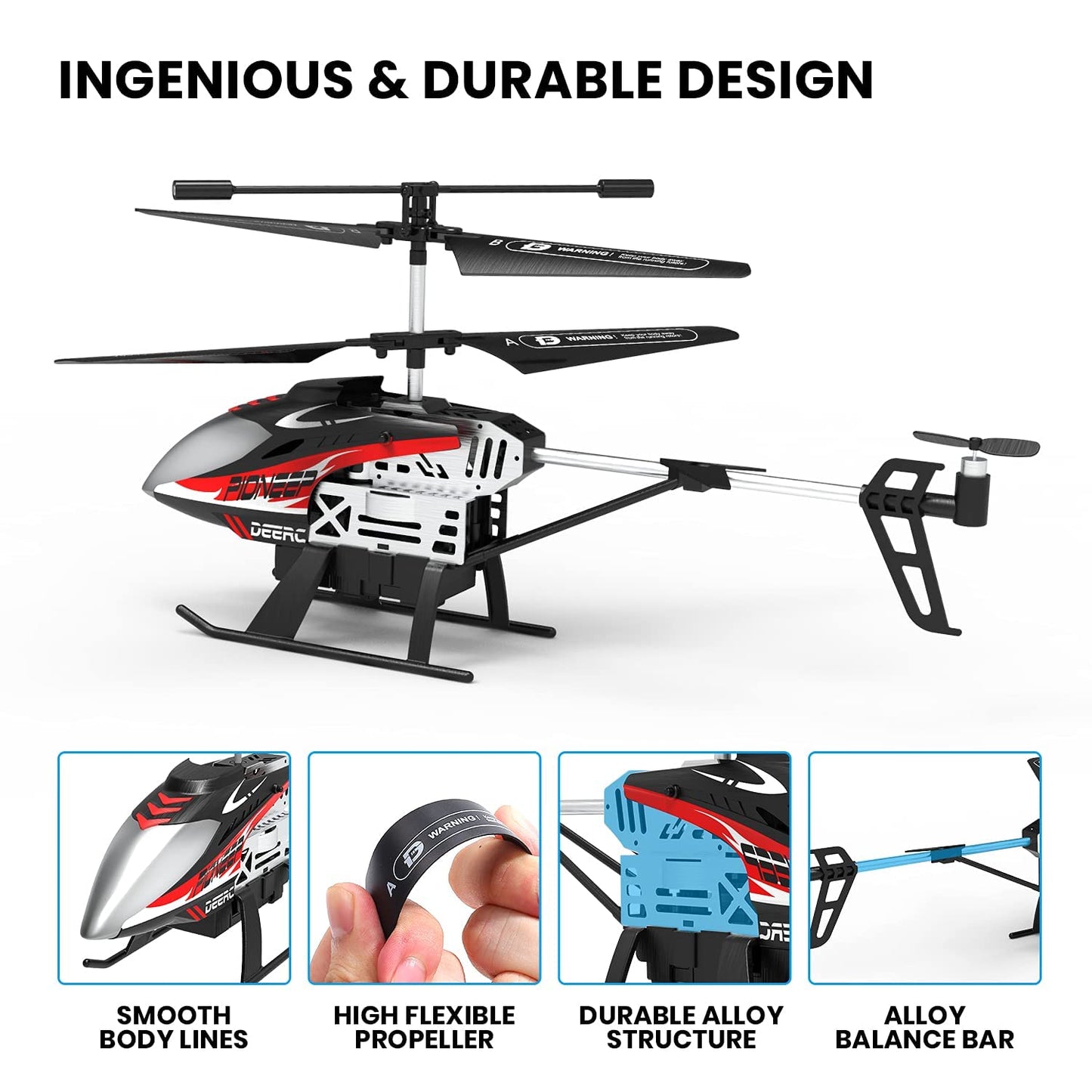 DEERC DE52 Remote Control Helicopter,Altitude Hold RC Helicopters with Storage Case Extra Shell,2.4GHz Aircraft Indoor Flying Toy with High&Low Speed Mode,2 Modular Battery for 24 Min Play Boys Girls