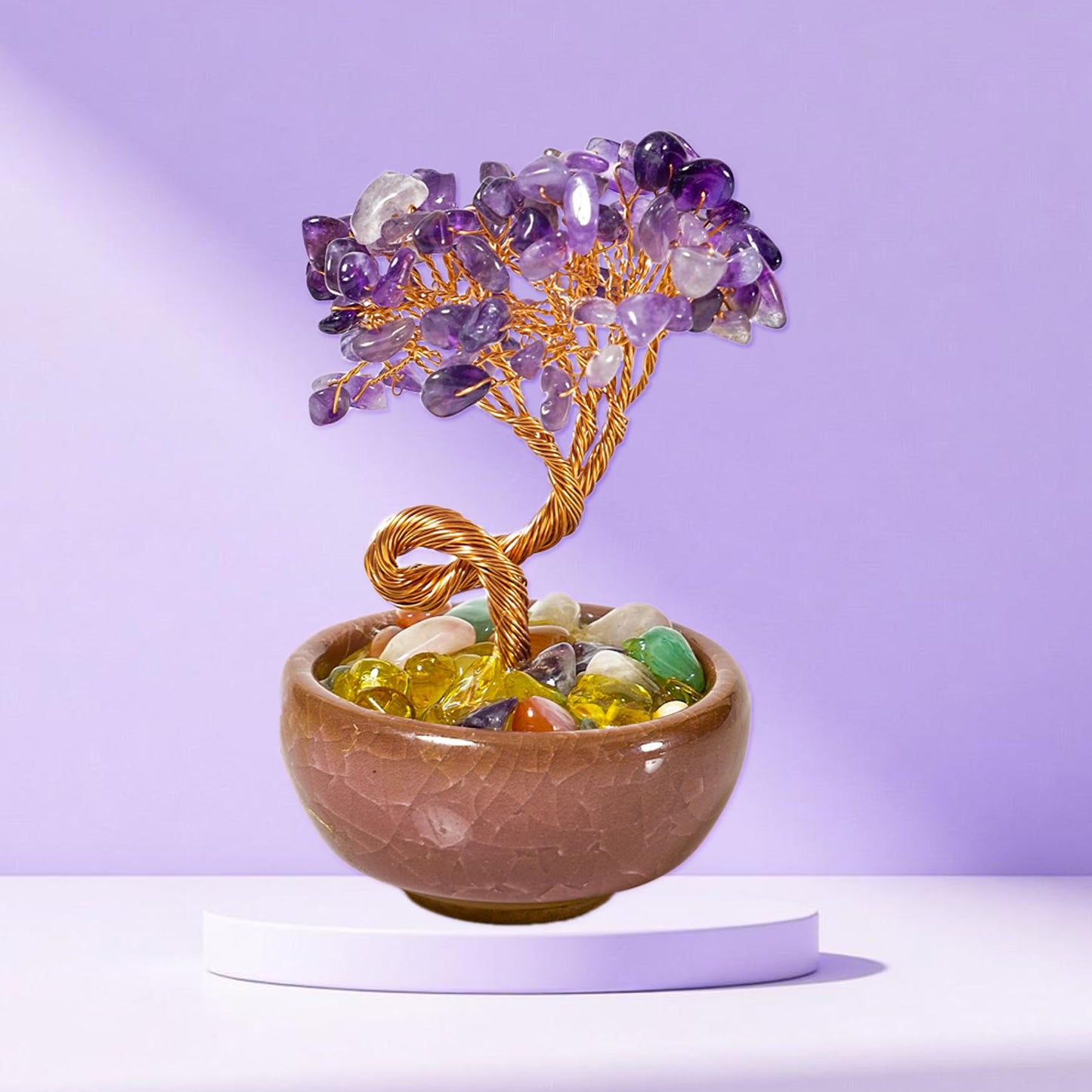Amethyst Crystal Tree, Mini Crystal Tree of Life for Wisdom, Handmade Home Office Desk Decor, Cute Crystal Tree with Copper Wire and Ceramic Base, Meditation Gift, Spiritual Gift for Women