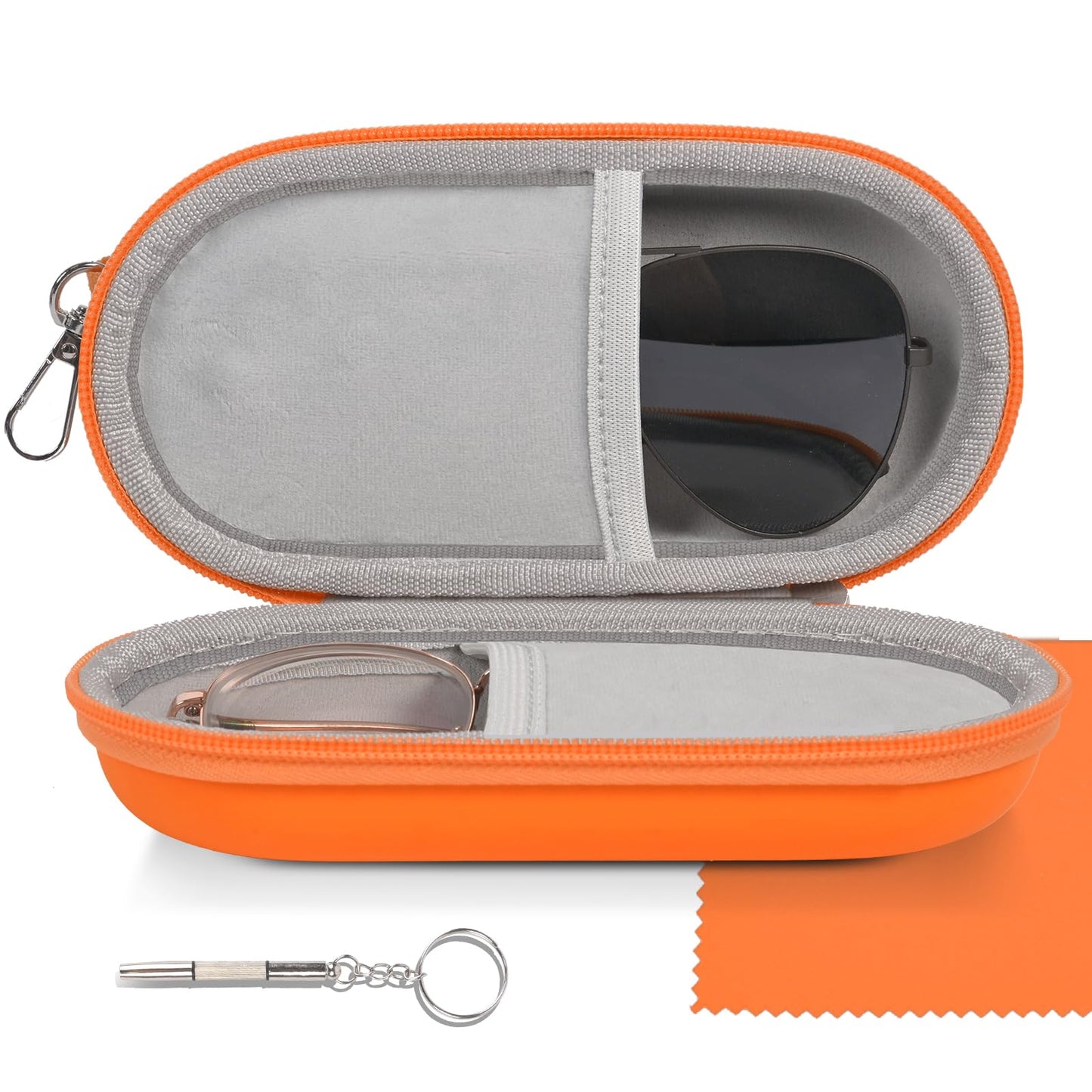 popolov Double Glasses Case,Dual Eyeglasses & Sunglasses Organizer with Clip Zipper Closure for Travel 2 Pairs Storage Box Orange